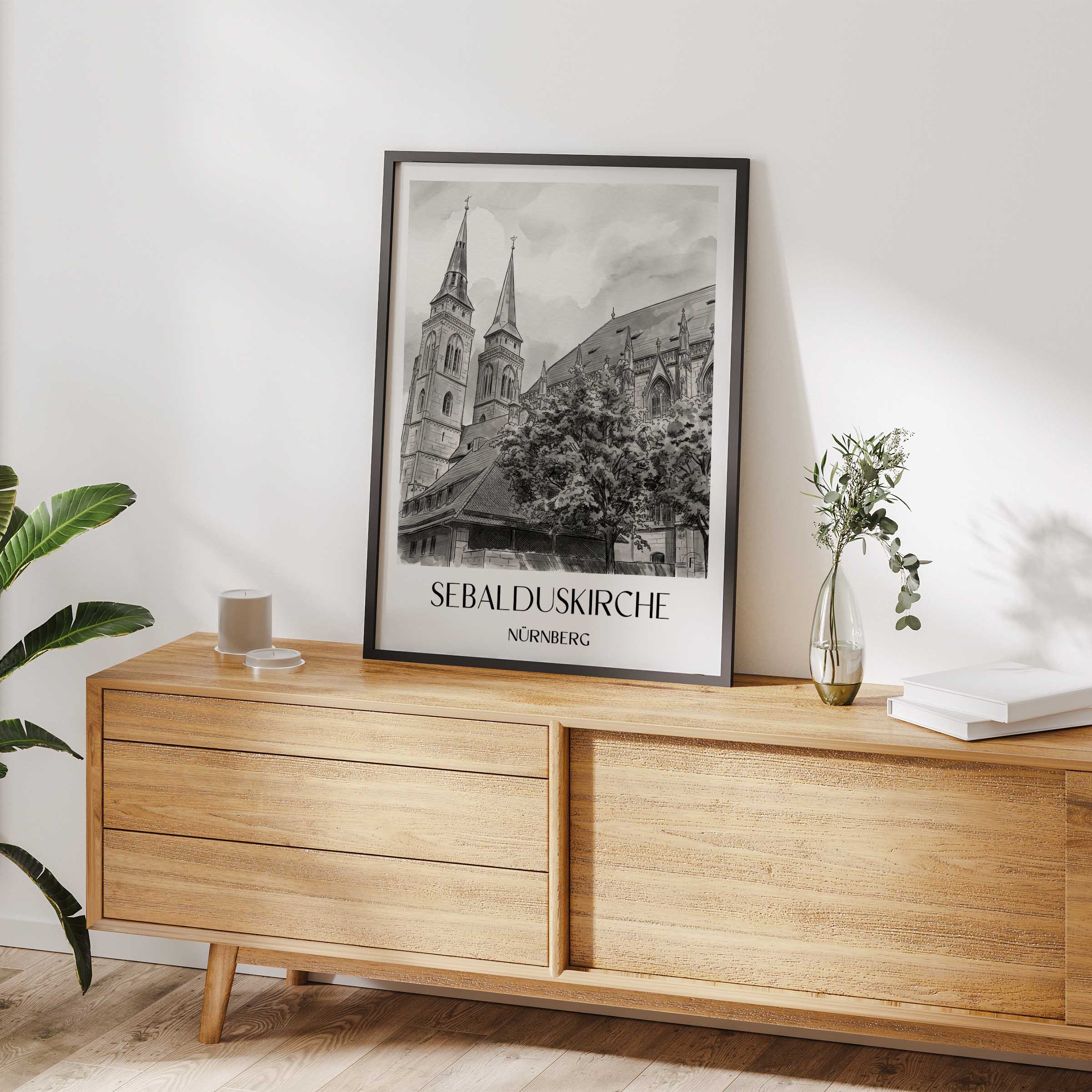 sebalduskirche-nürnberg-deutschland-poster-aquarell-schwarz-weiss
