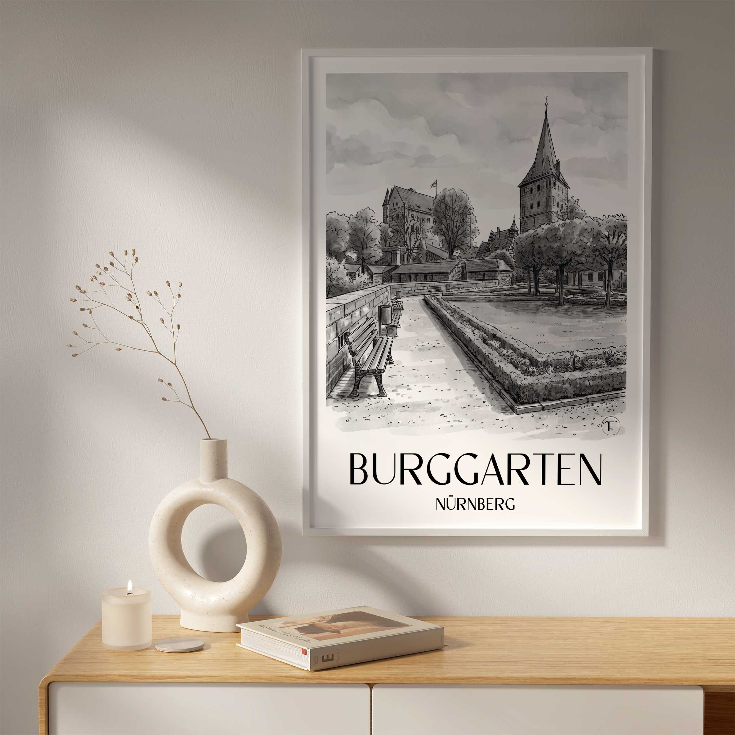 burggarten-nürnberg-deutschland-poster-aquarell-schwarz-weiss