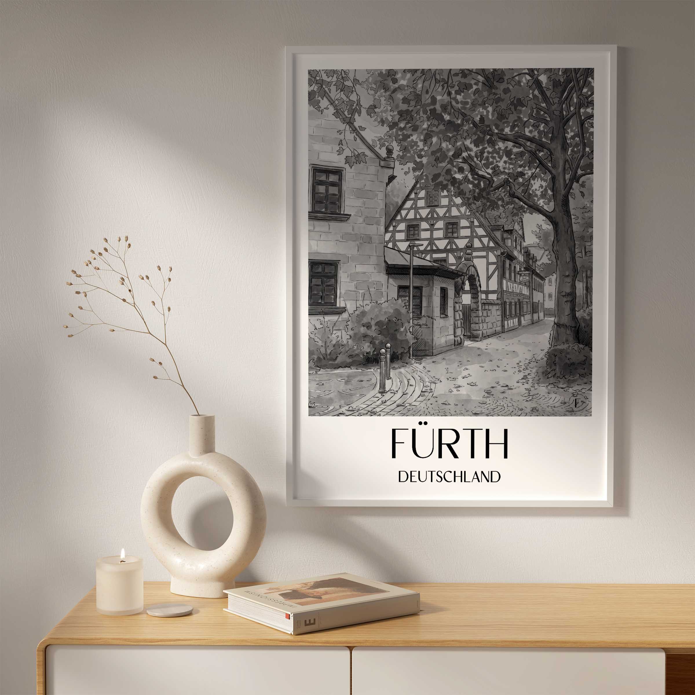 fürth-deutschland-poster-aquarell-schwarz-weiss