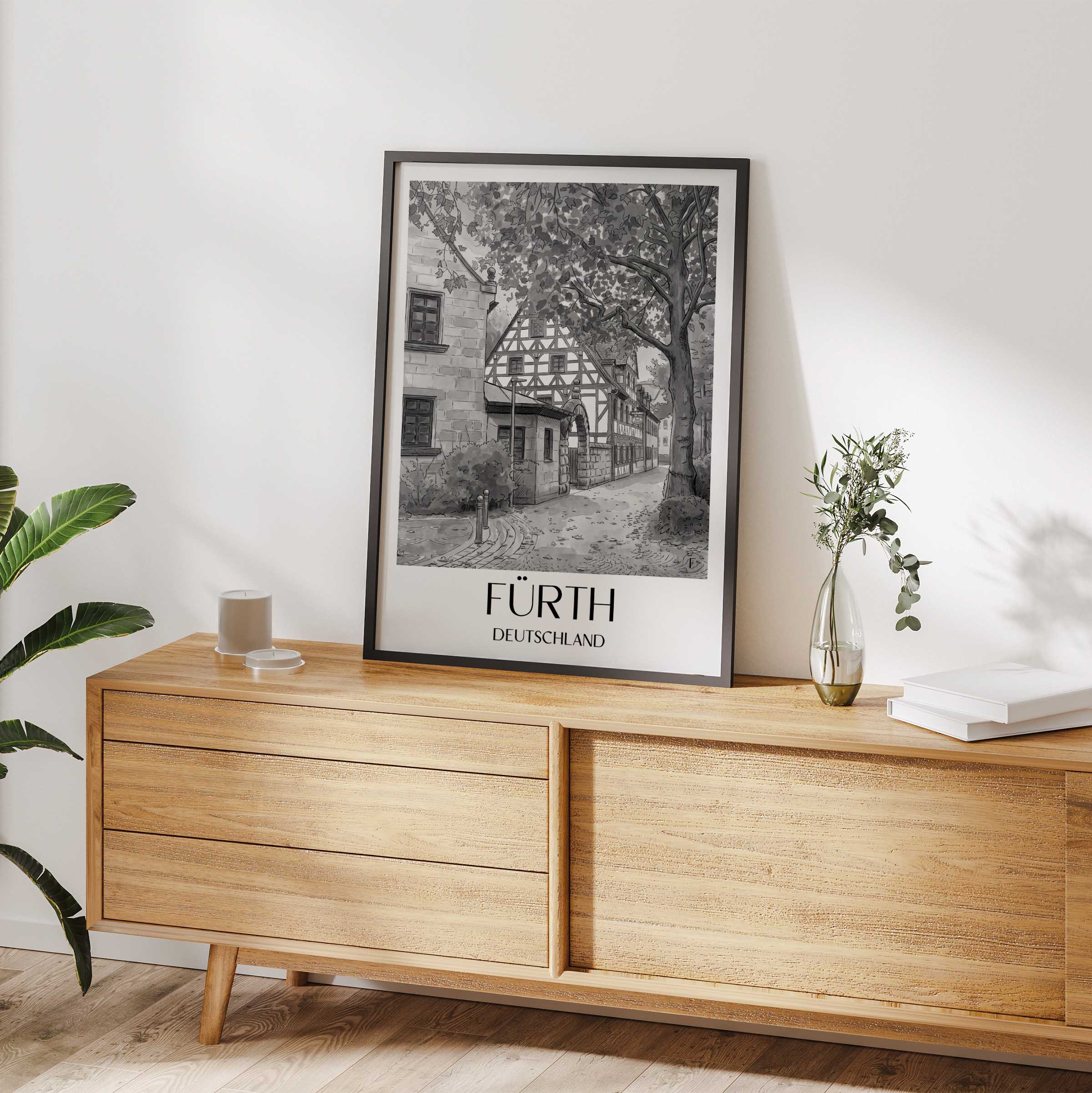 fürth-deutschland-poster-aquarell-schwarz-weiss
