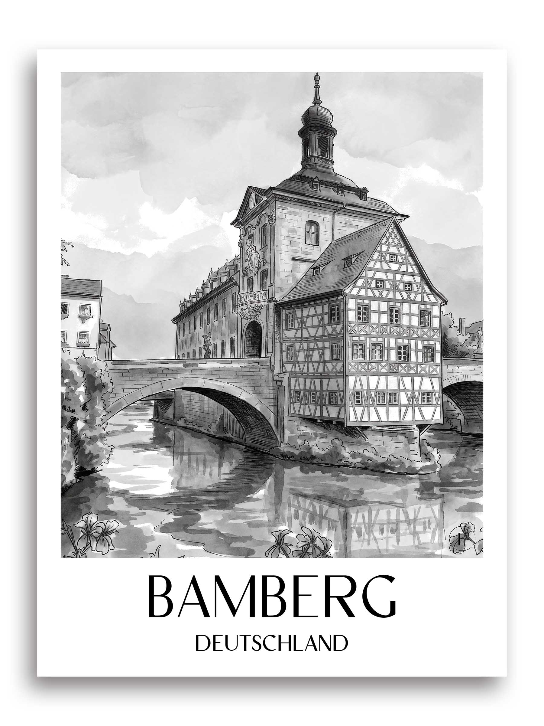 bamberg-deutschland-poster-aquarell-schwarz-weiss