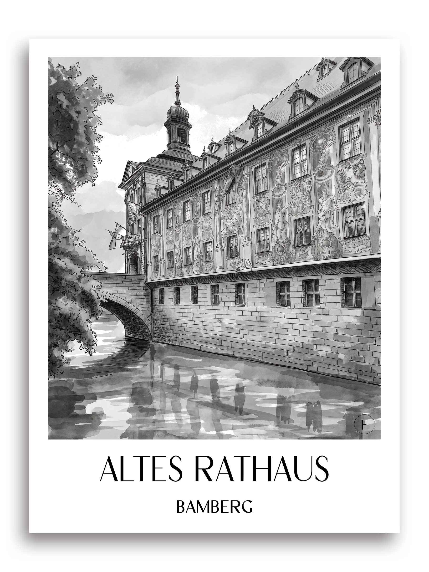 altes-rathaus-bamberg-deutschland-poster-aquarell-schwarz-weiss