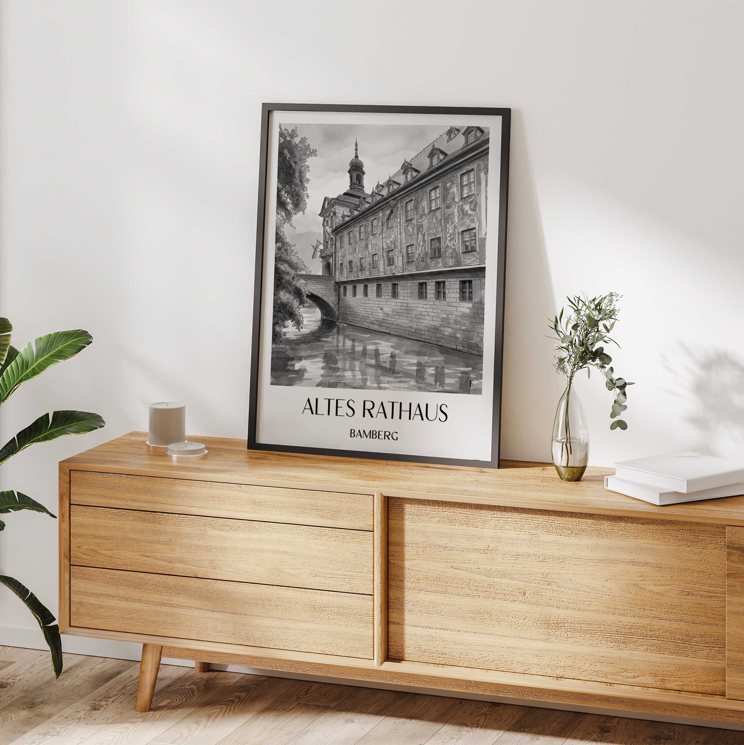 altes-rathaus-bamberg-deutschland-poster-aquarell-schwarz-weiss