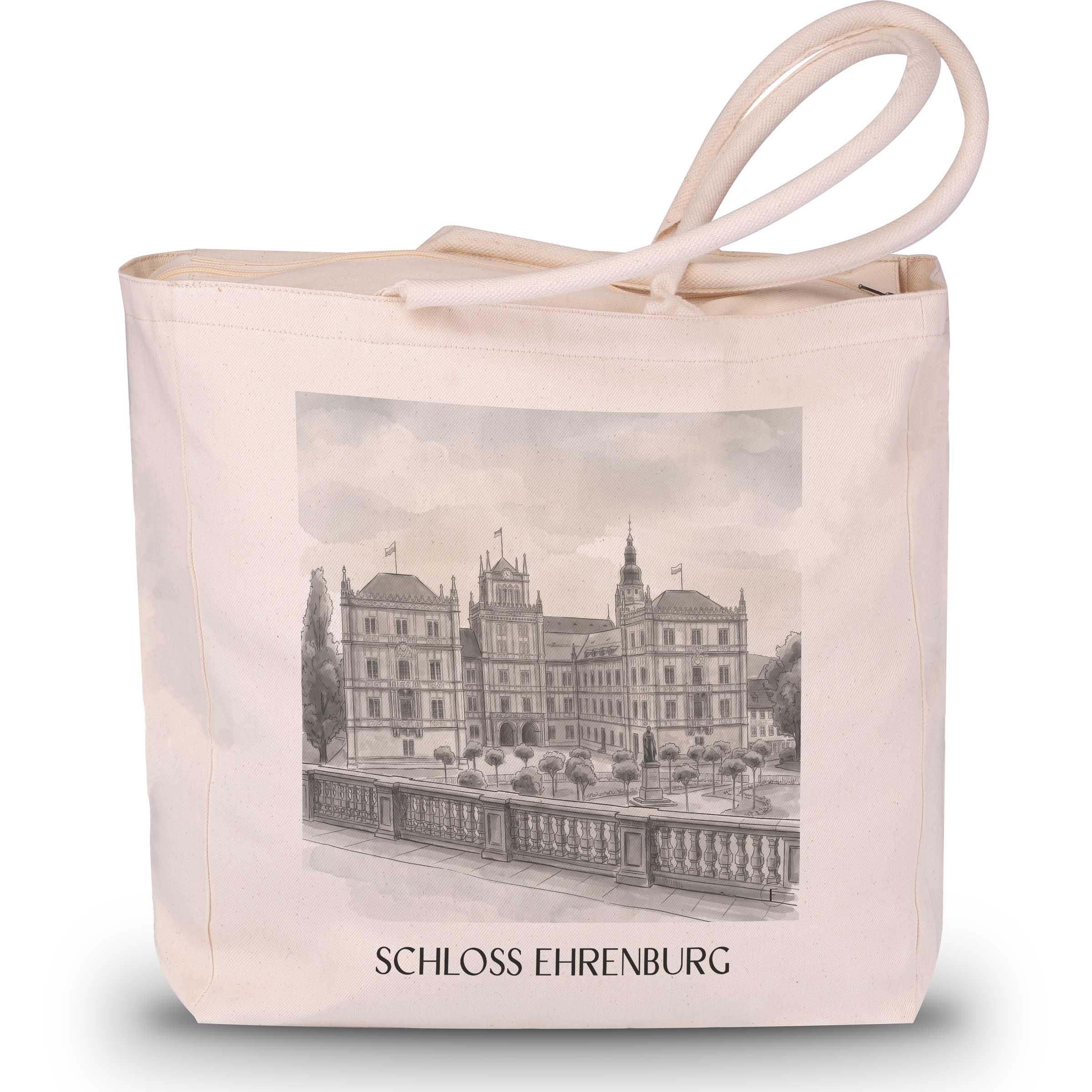 schloss-ehrenburg-coburg-deutschland-einkaufstasche-aquarell-schwarz-weiss