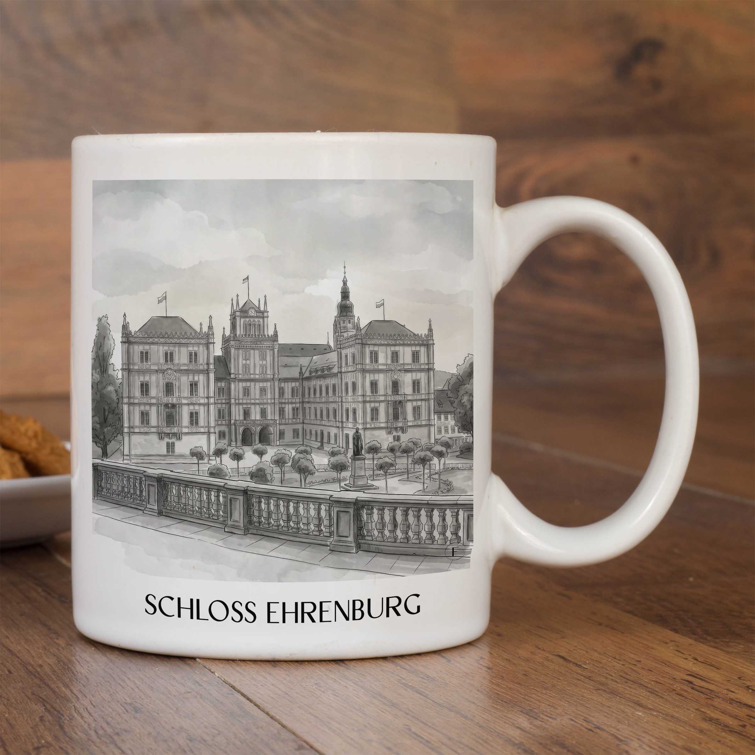schloss-ehrenburg-coburg-deutschland-kaffeebecher-aquarell-schwarz-weiss