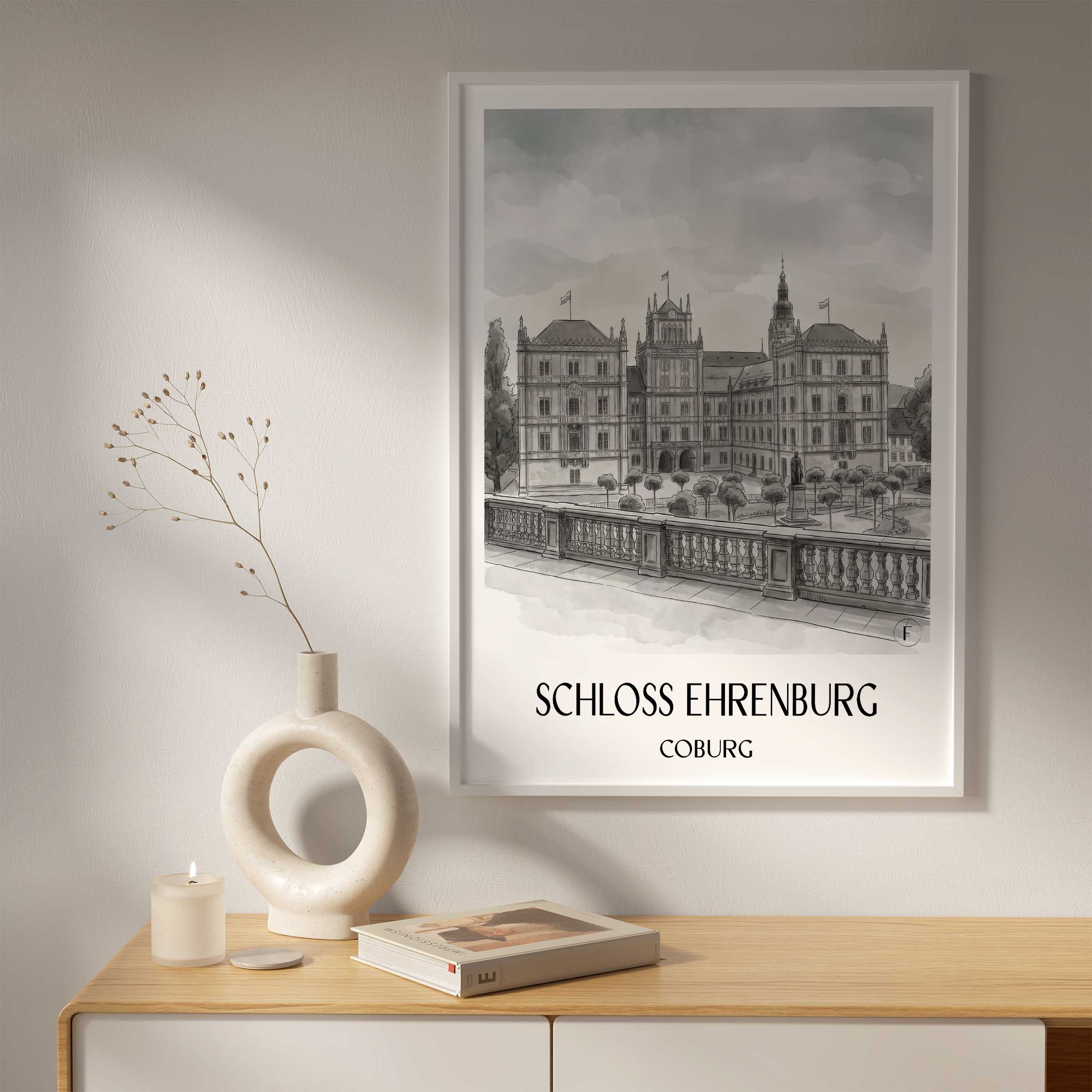 schloss-ehrenburg-coburg-deutschland-poster-aquarell-schwarz-weiss