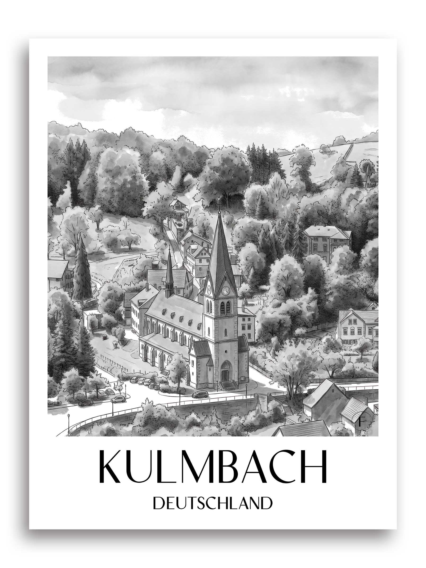 kulmbach-deutschland-poster-aquarell-schwarz-weiss