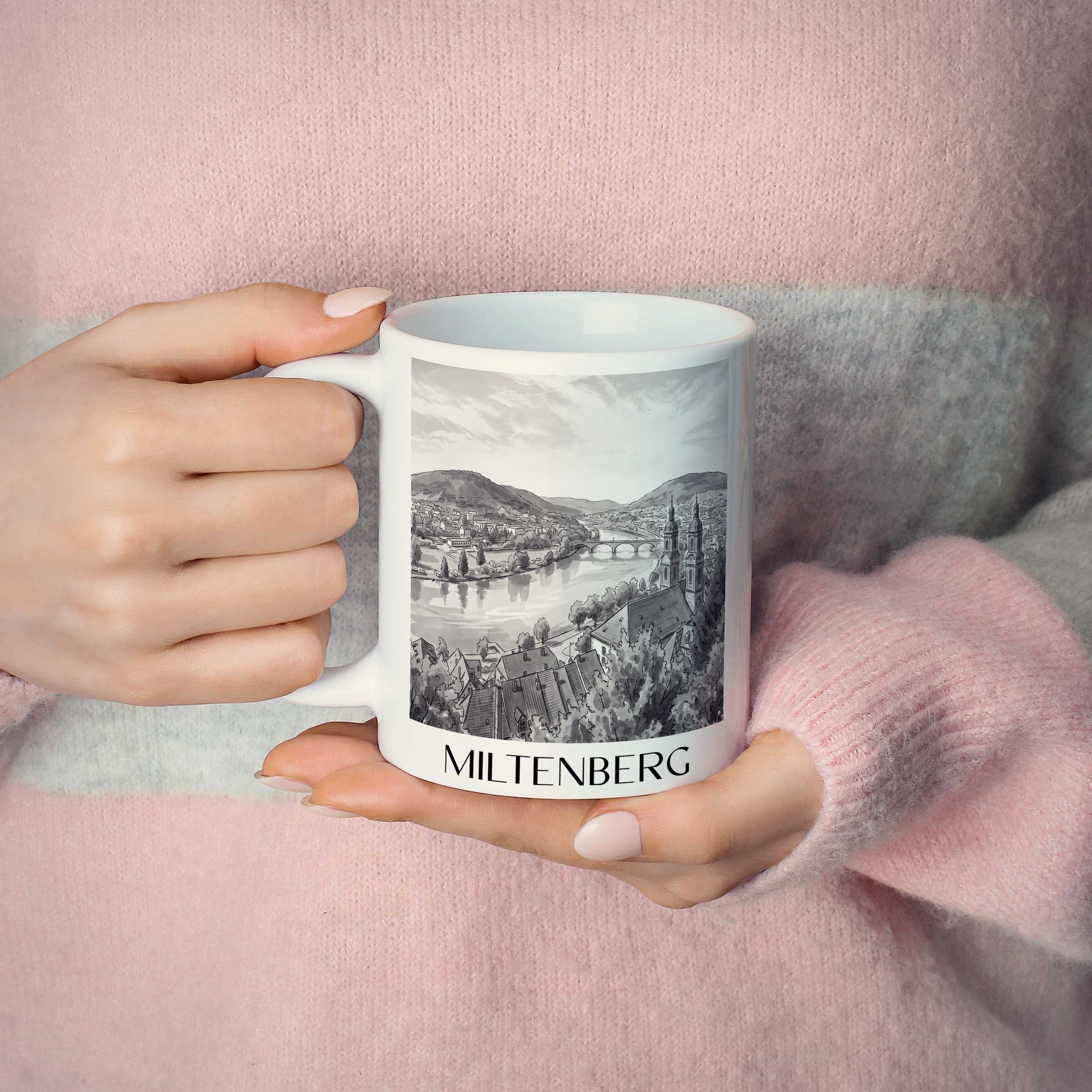 miltenberg-deutschland-kaffeebecher-aquarell-schwarz-weiss