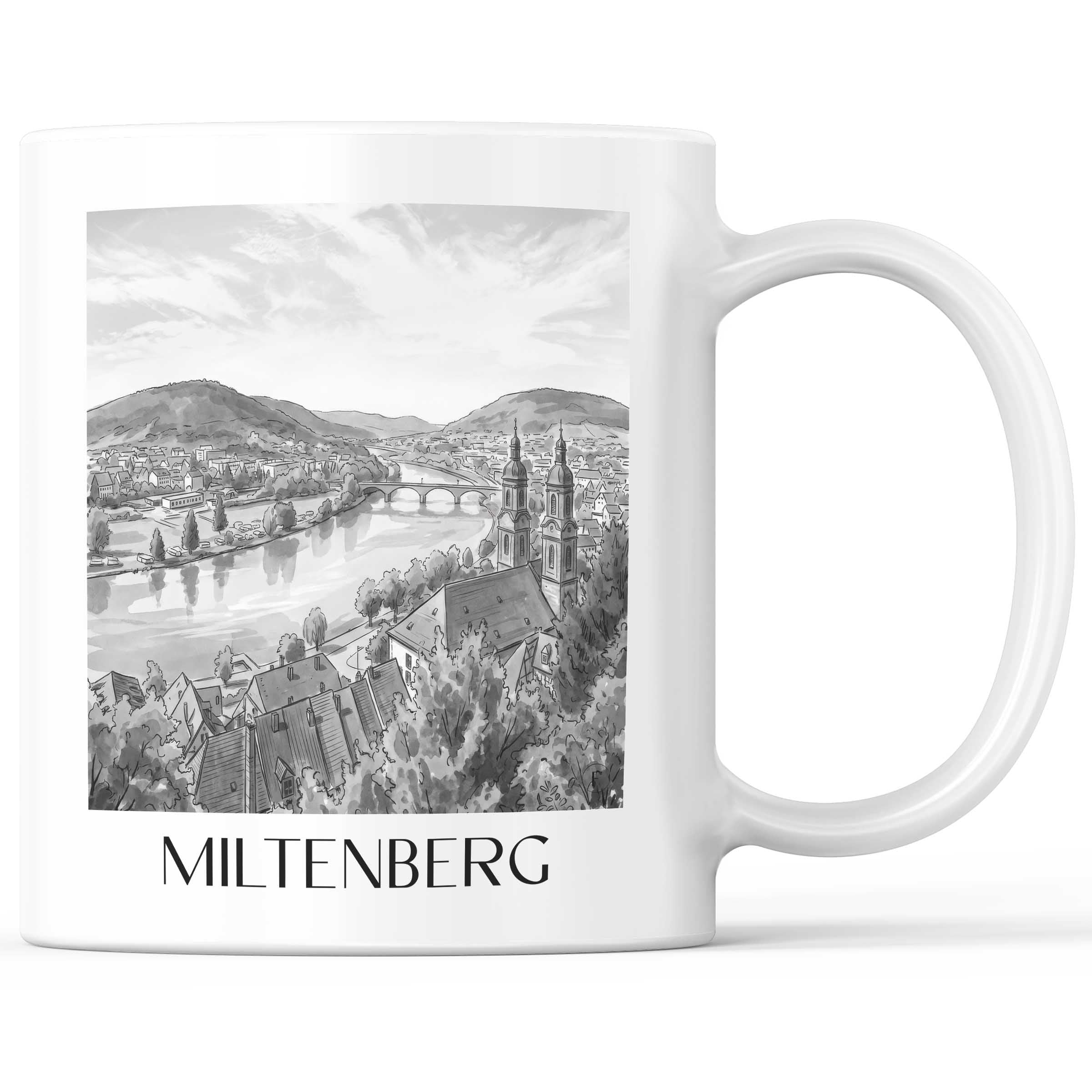 Miltenberg - Deutschland Becher - Kaffeetasse im Aquarell Schwarz-Weiß Stil