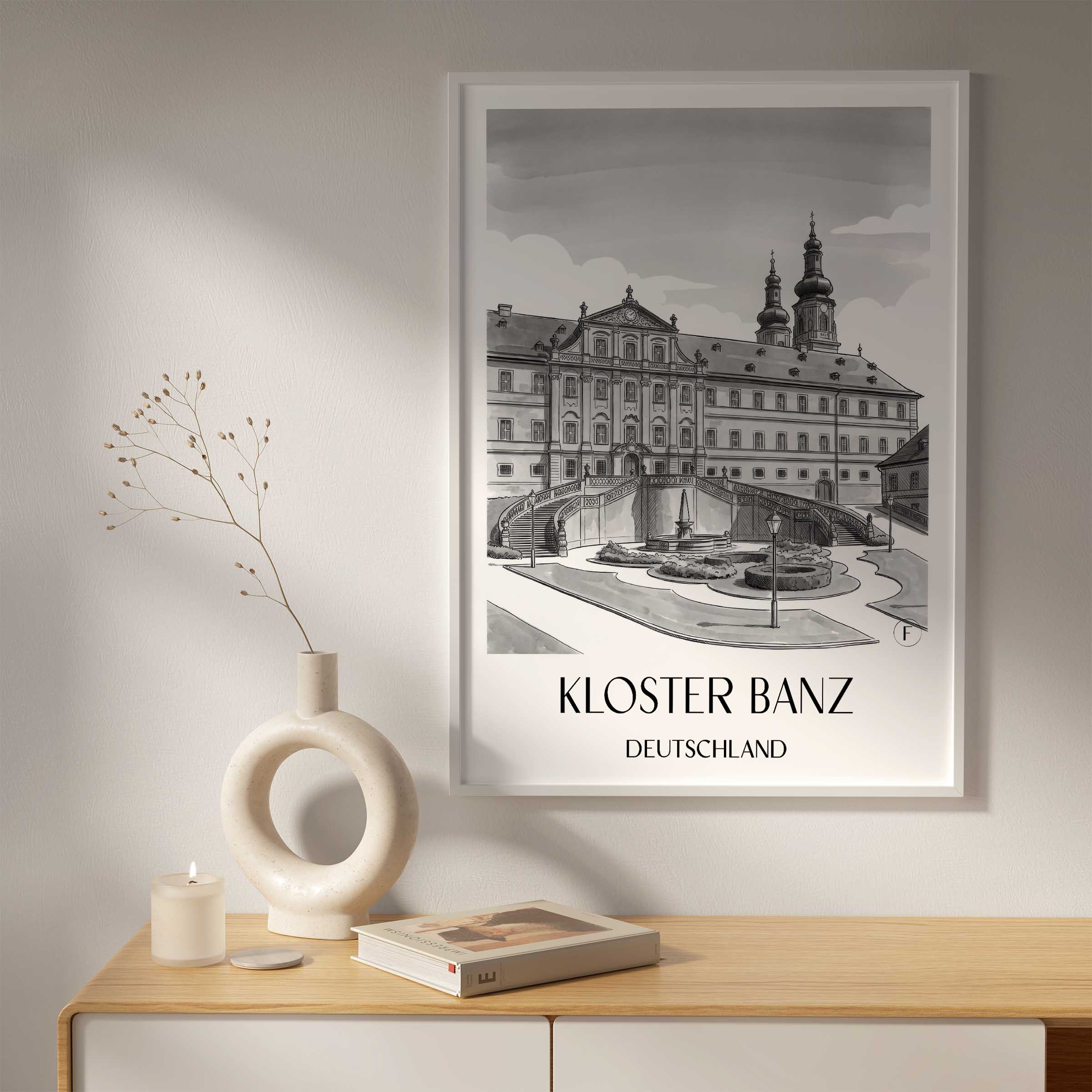 kloster-banz-deutschland-poster-aquarell-schwarz-weiss