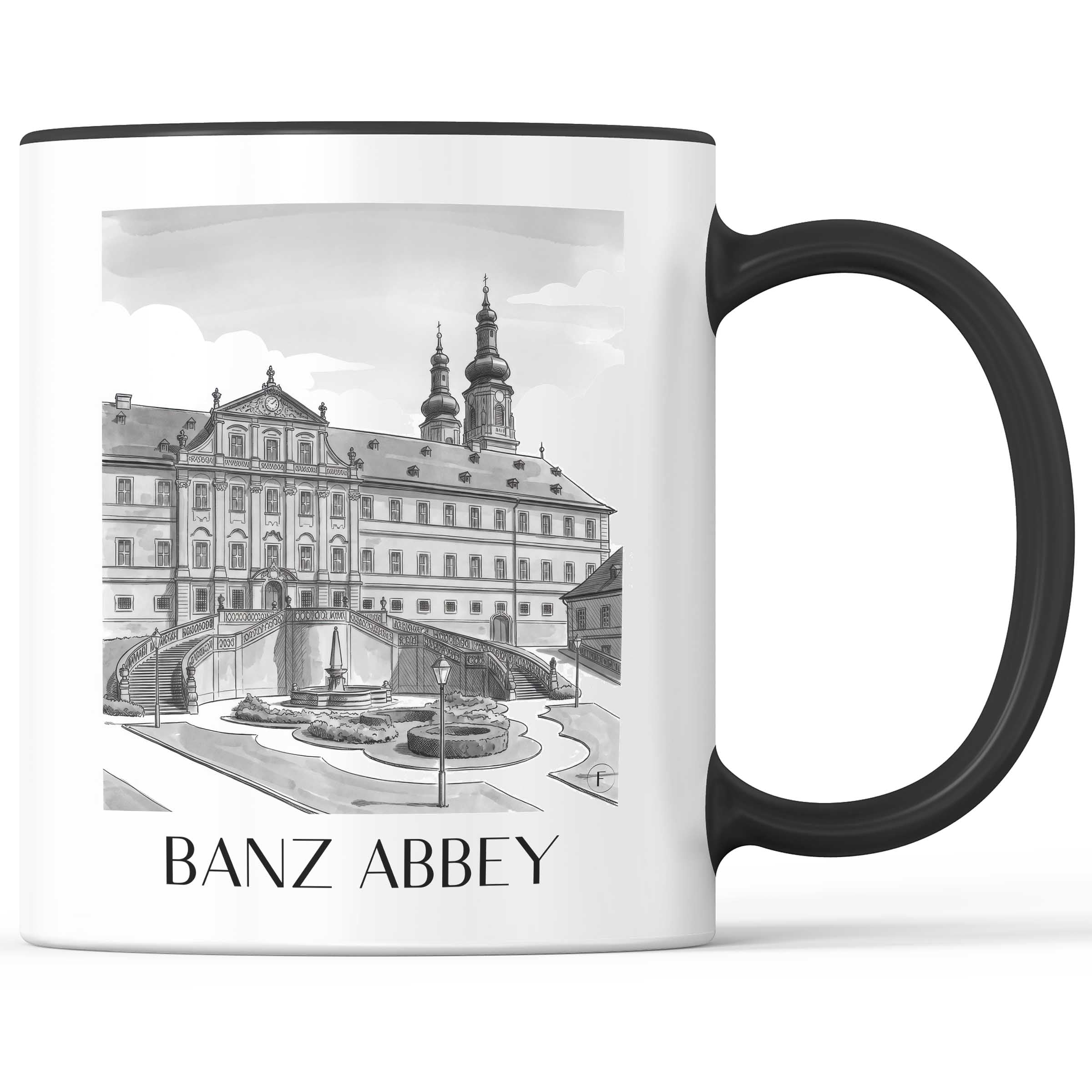 Kloster Banz - Deutschland Becher - Kaffeetasse im Aquarell Schwarz-Weiß Stil