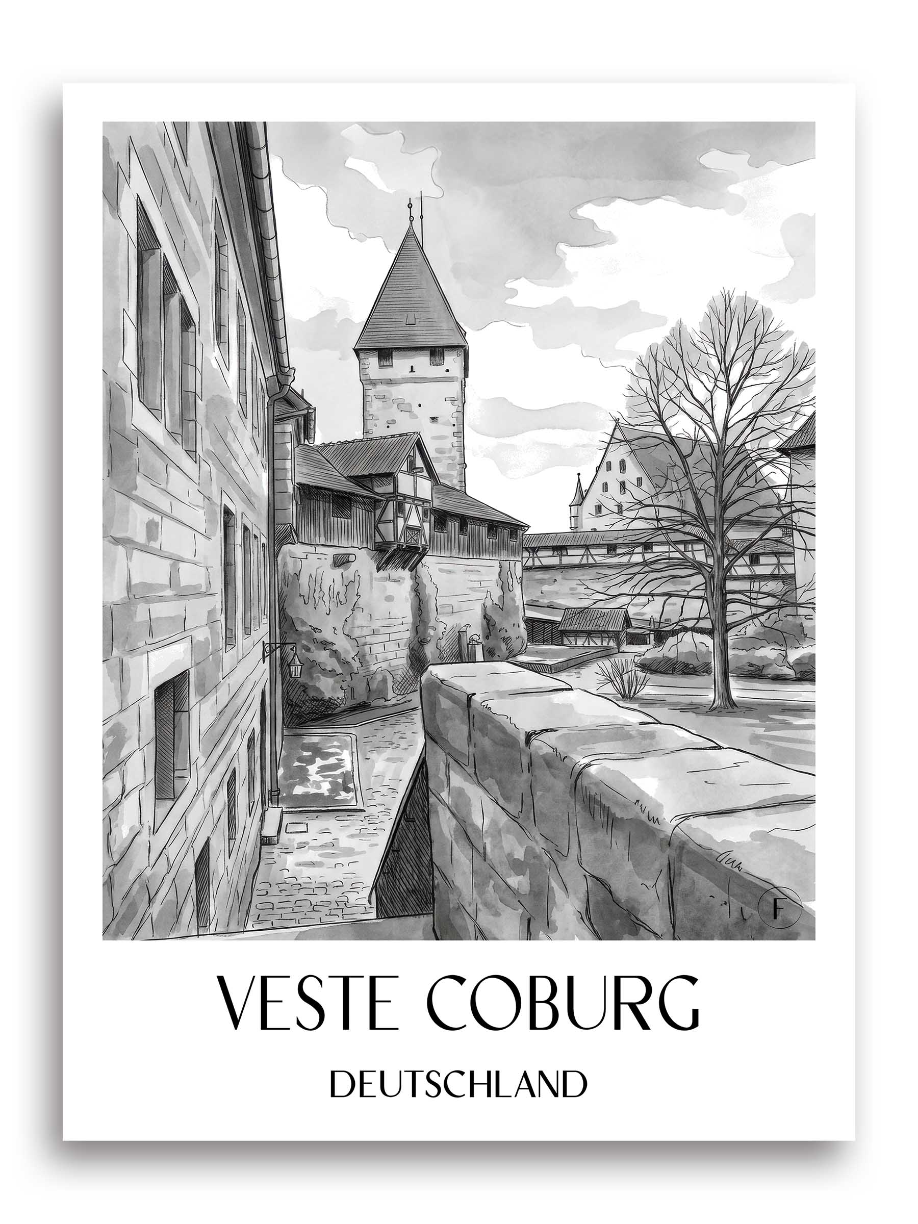 veste-coburg-deutschland-poster-aquarell-schwarz-weiss