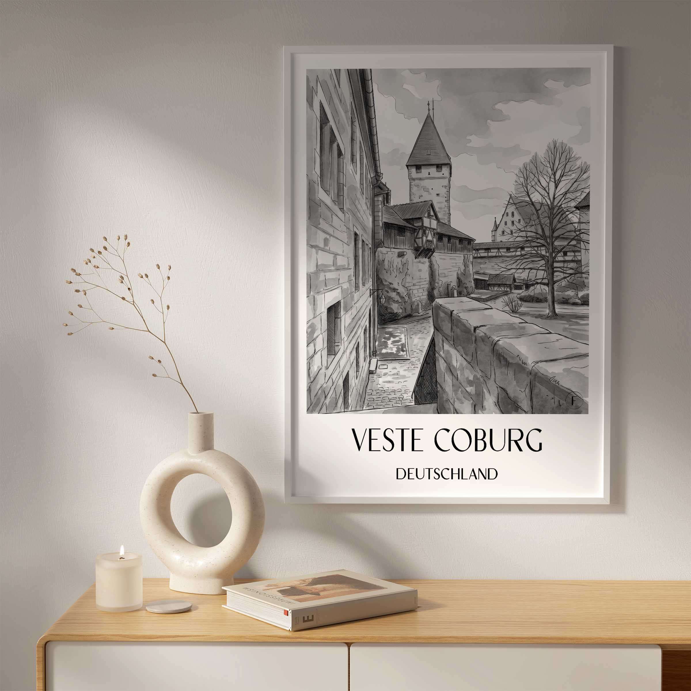 veste-coburg-deutschland-poster-aquarell-schwarz-weiss