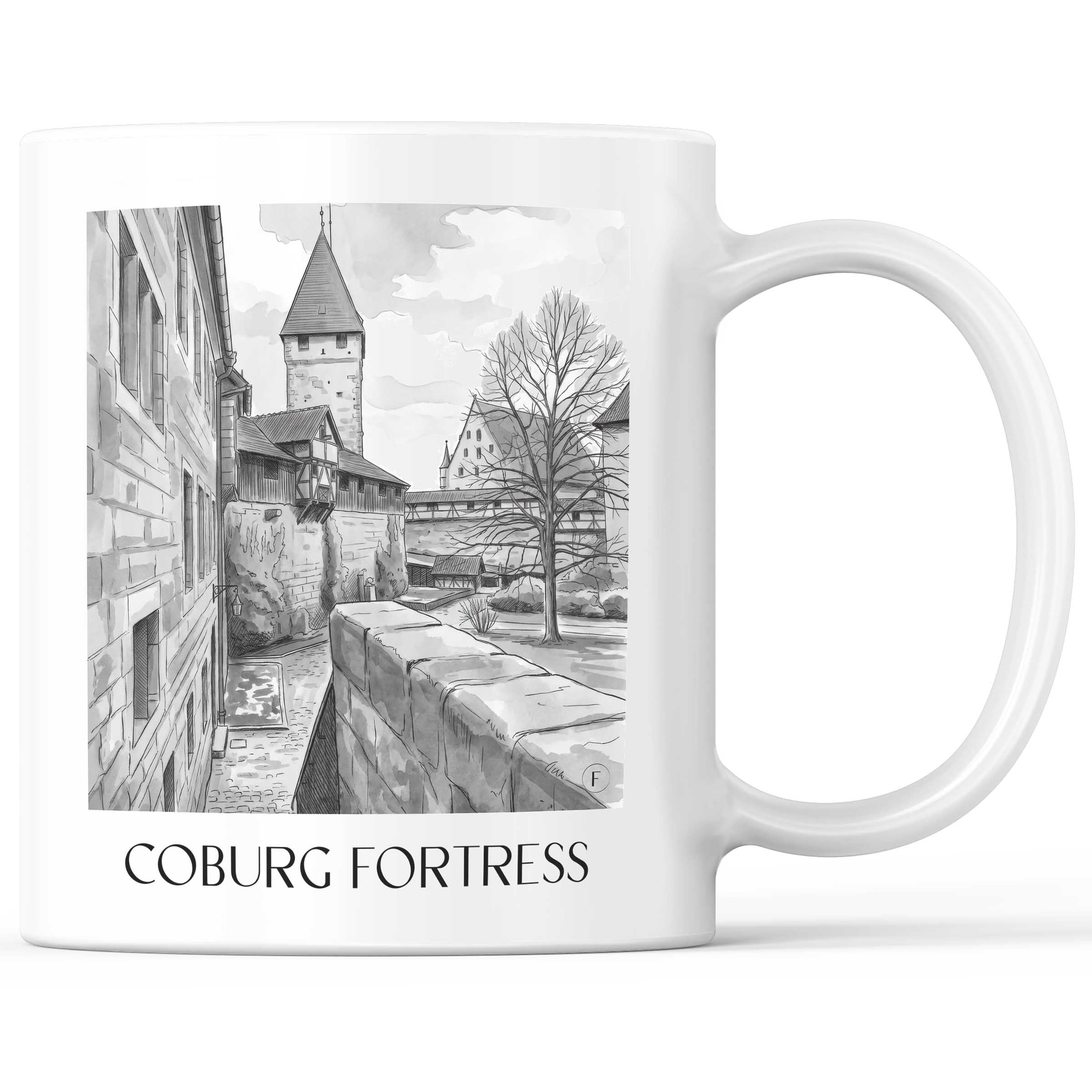 Veste Coburg - Deutschland Becher - Kaffeetasse im Aquarell Schwarz-Weiß Stil