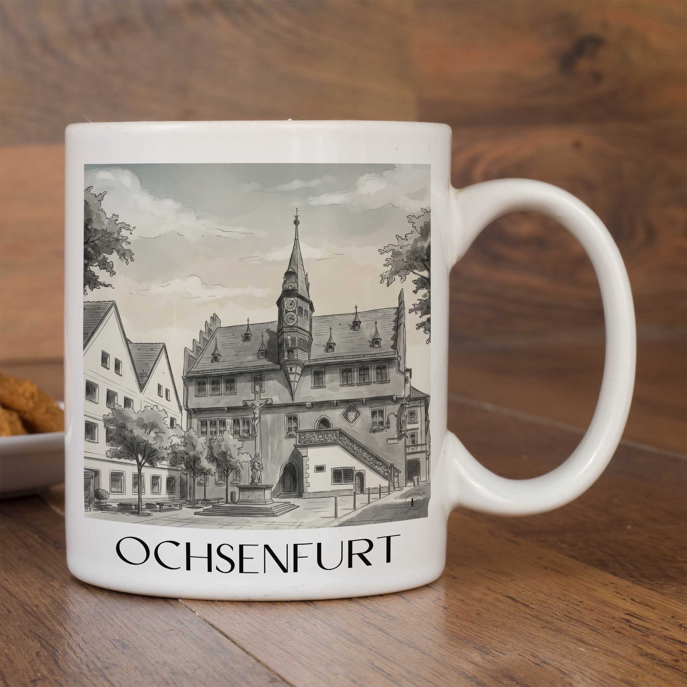 ochsenfurt-deutschland-kaffeebecher-aquarell-schwarz-weiss