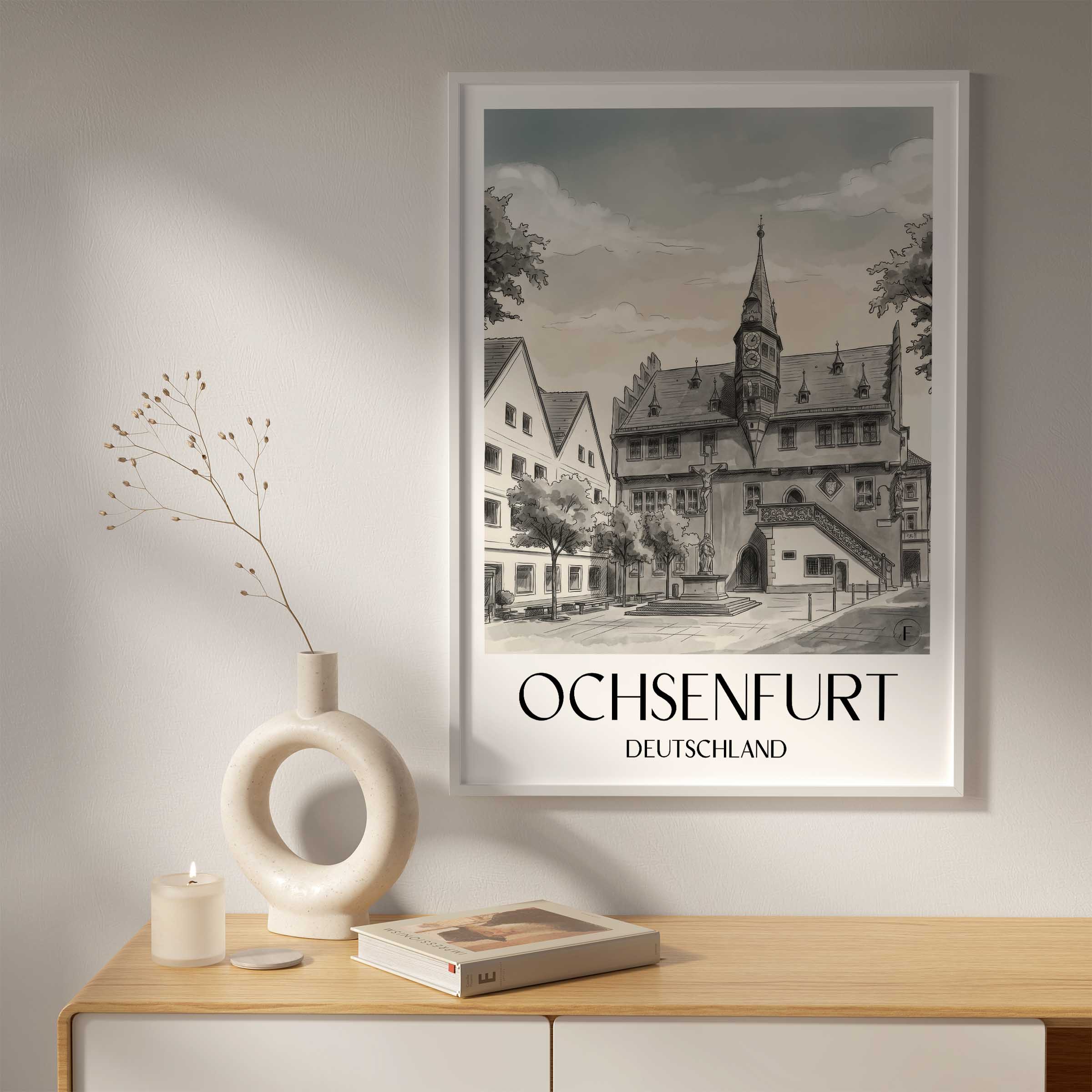 ochsenfurt-deutschland-poster-aquarell-schwarz-weiss