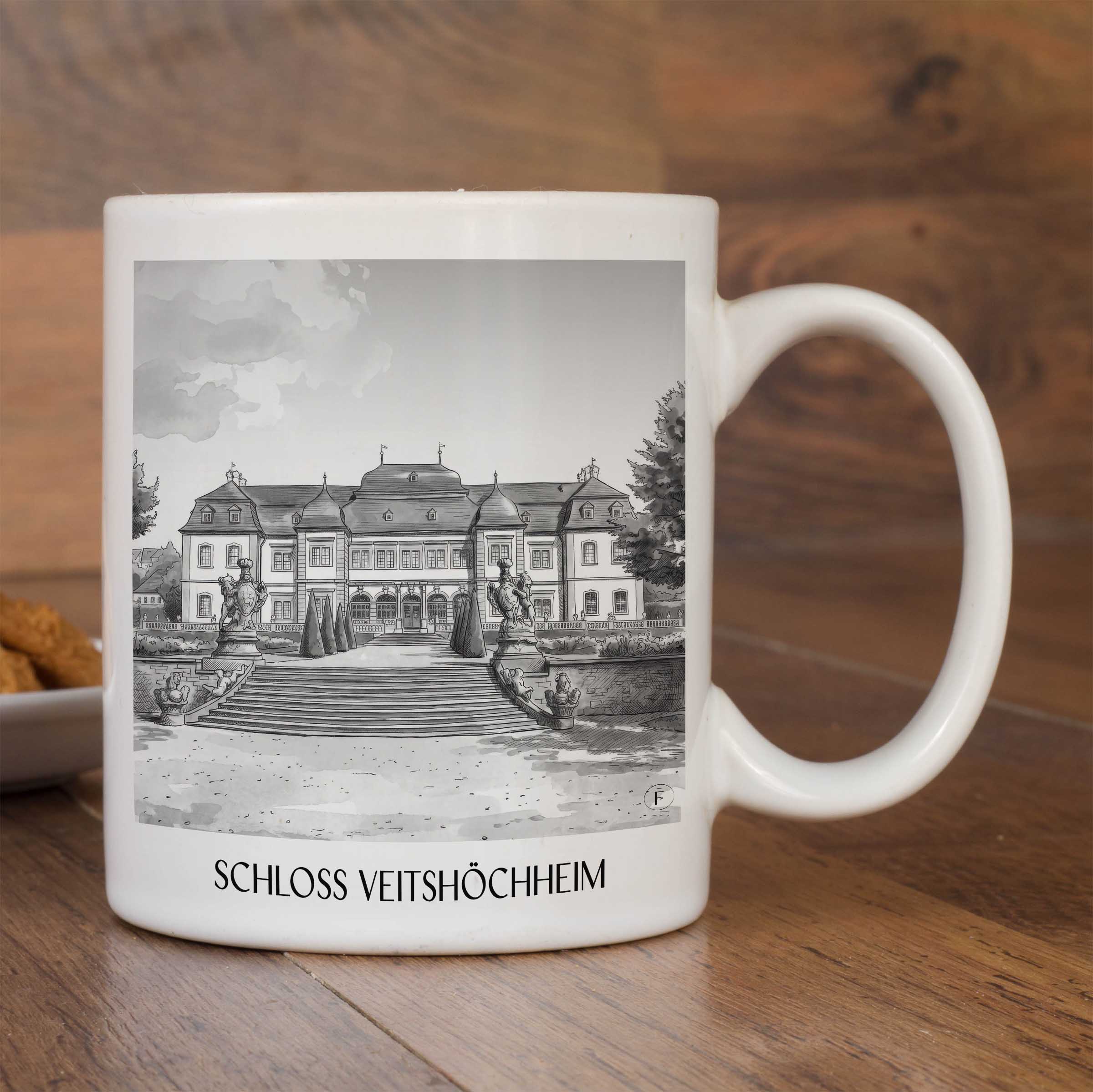 schloss-veitshöchheim-würzburg-deutschland-kaffeebecher-aquarell-schwarz-weiss