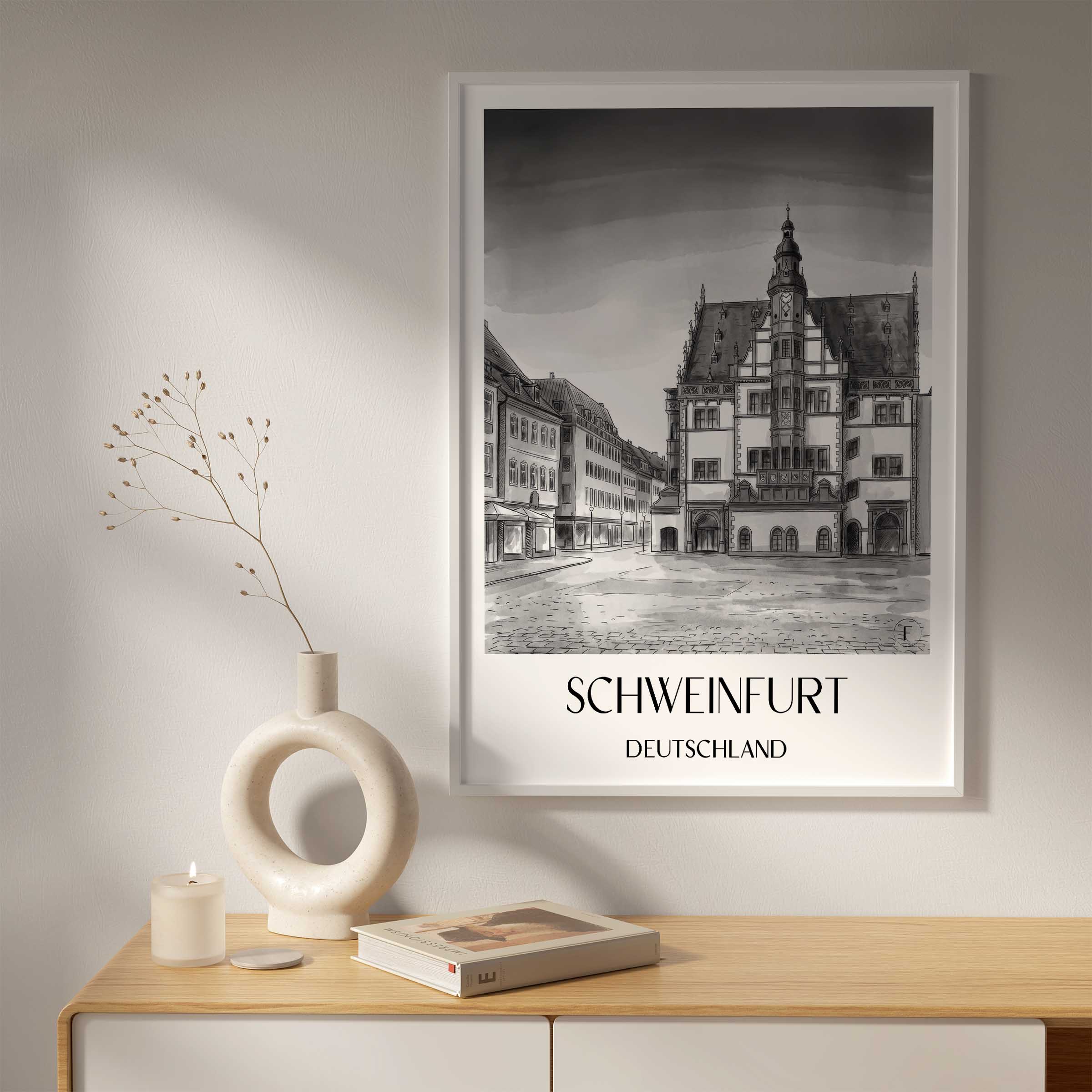 schweinfurt-deutschland-poster-aquarell-schwarz-weiss
