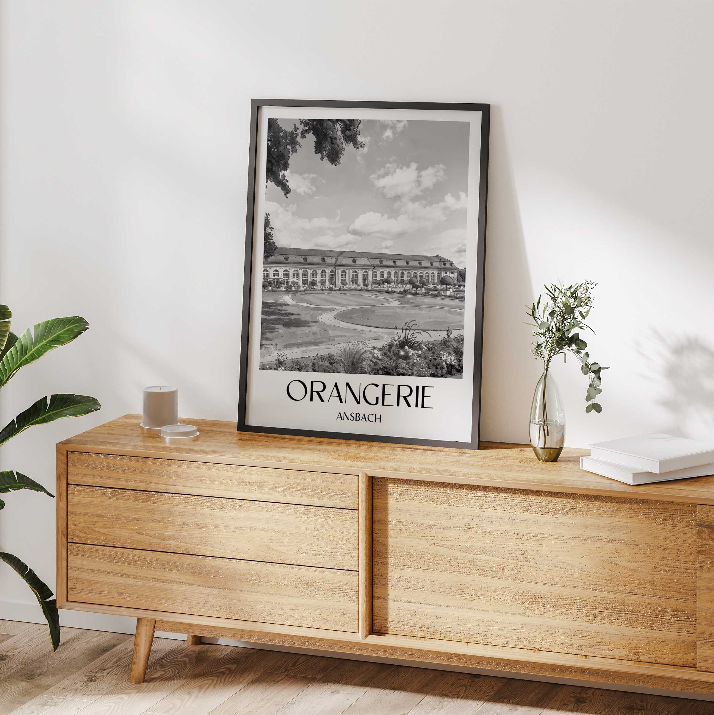 orangerie-ansbach-deutschland-poster-aquarell-schwarz-weiss