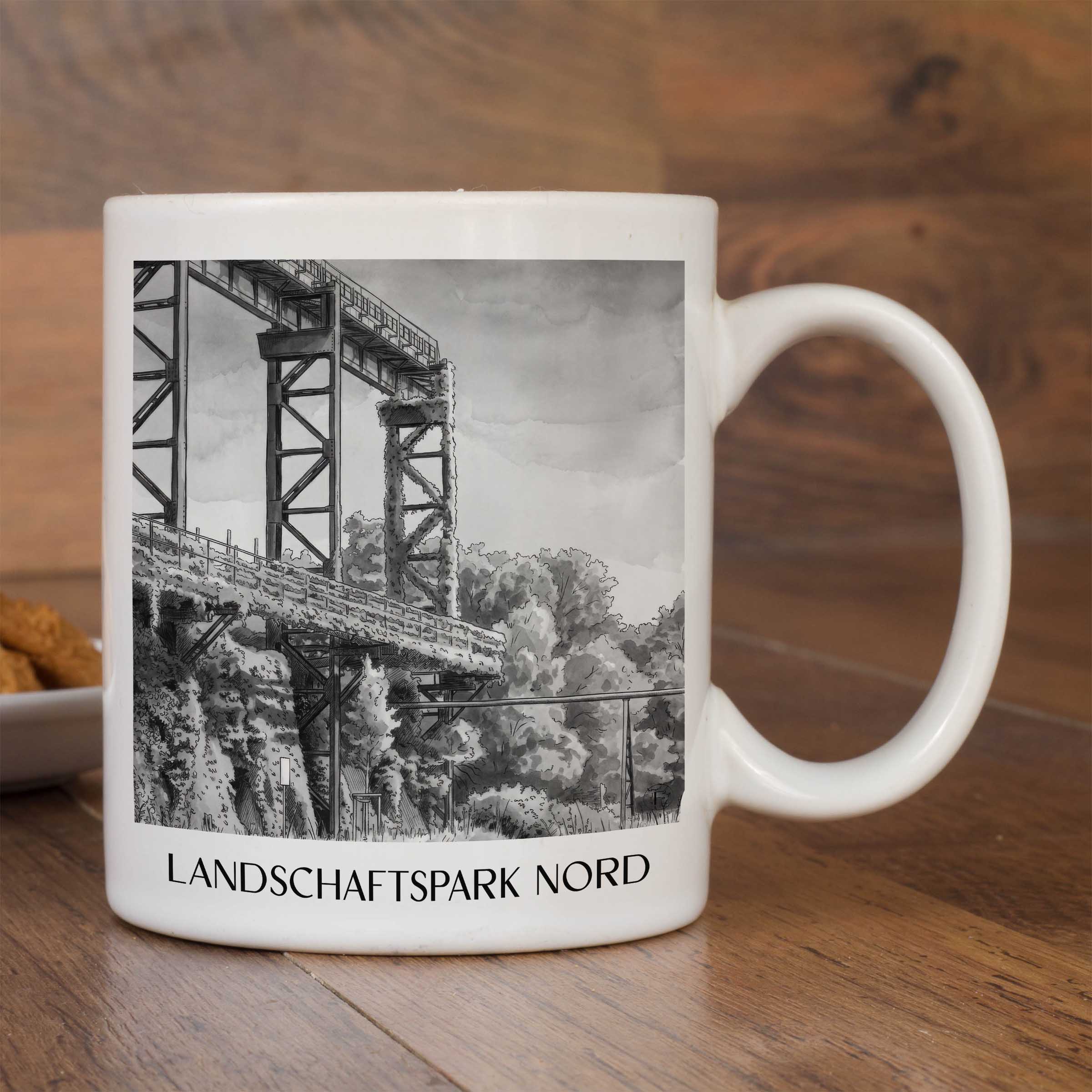 landschaftspark-nord-duisburg-deutschland-kaffeebecher-aquarell-schwarz-weiss