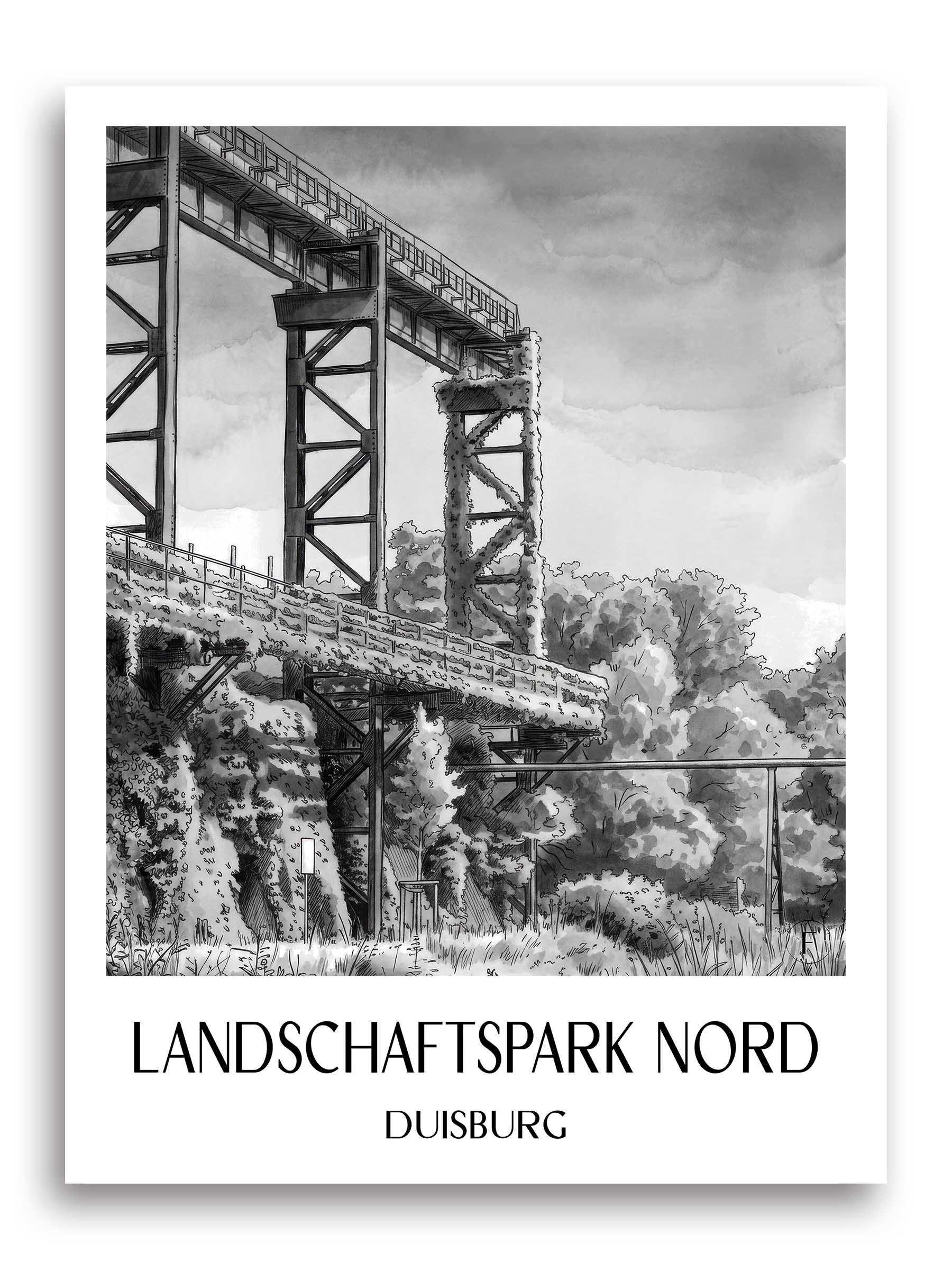 landschaftspark-nord-duisburg-deutschland-poster-aquarell-schwarz-weiss