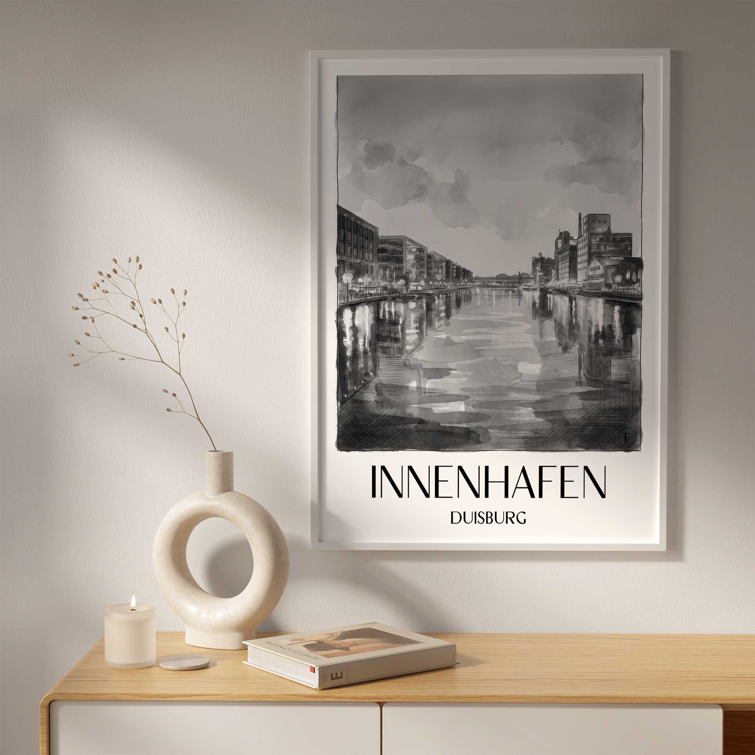 innenhafen-duisburg-deutschland-poster-aquarell-schwarz-weiss