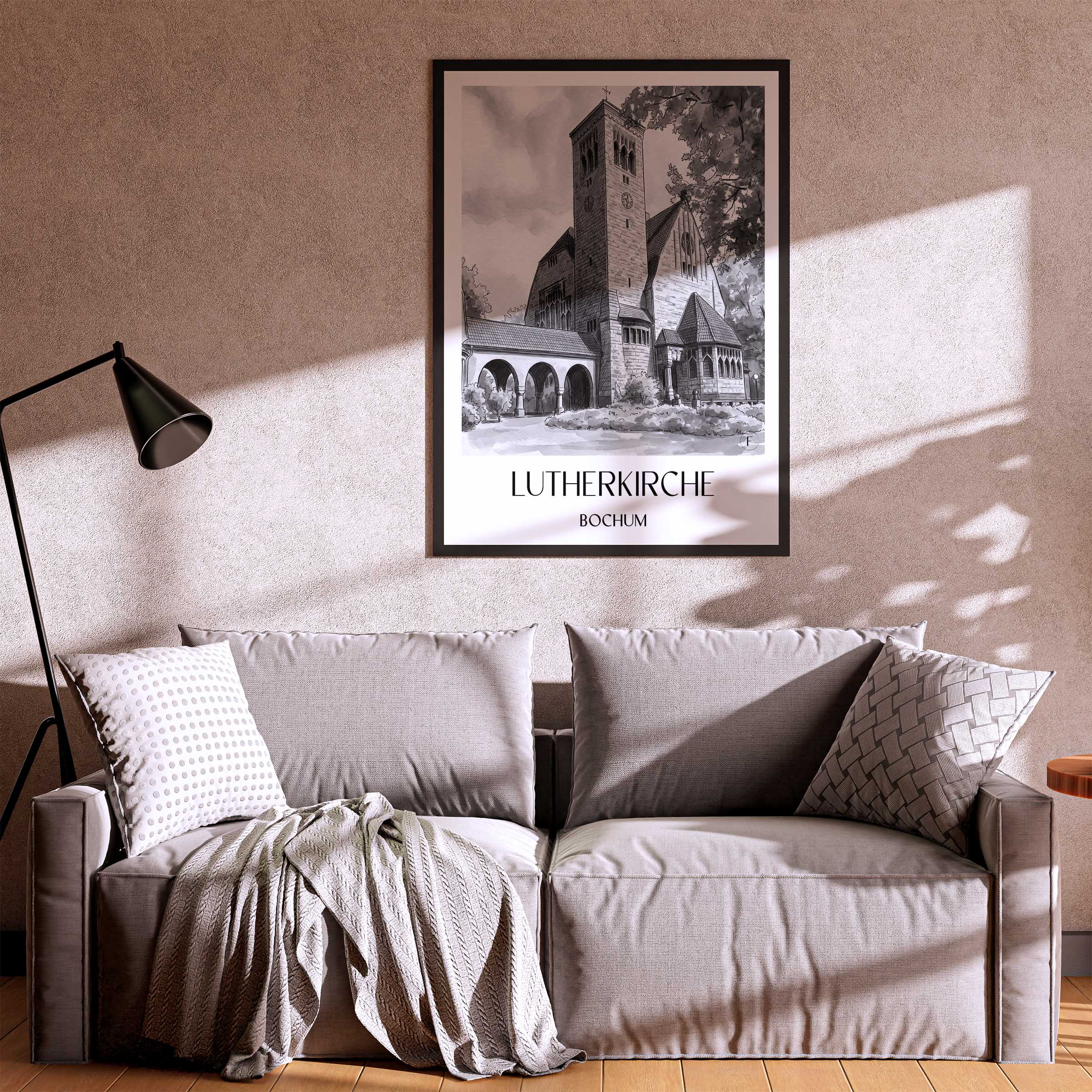 lutherkirche-bochum-deutschland-poster-aquarell-schwarz-weiss