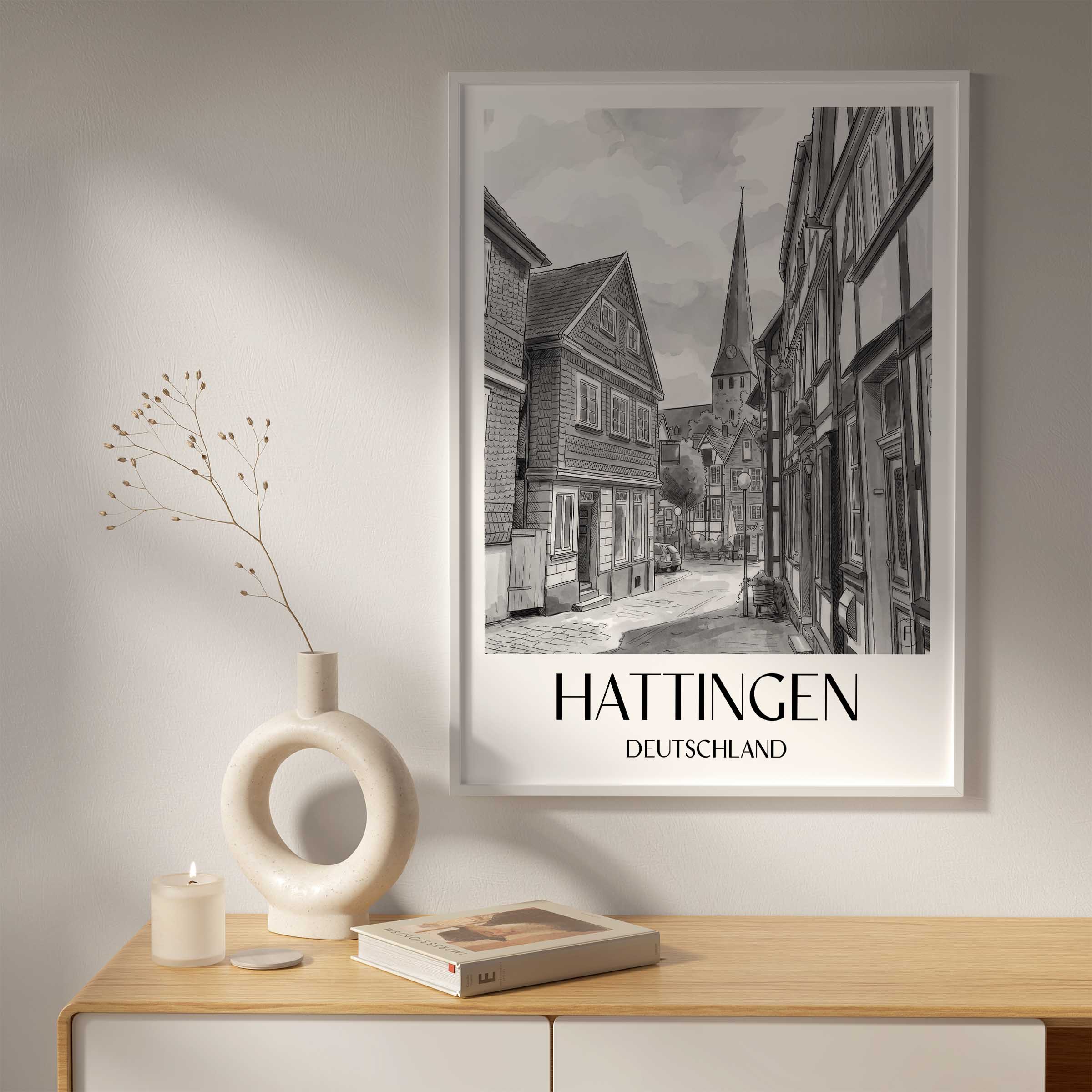 hattingen-deutschland-poster-aquarell-schwarz-weiss