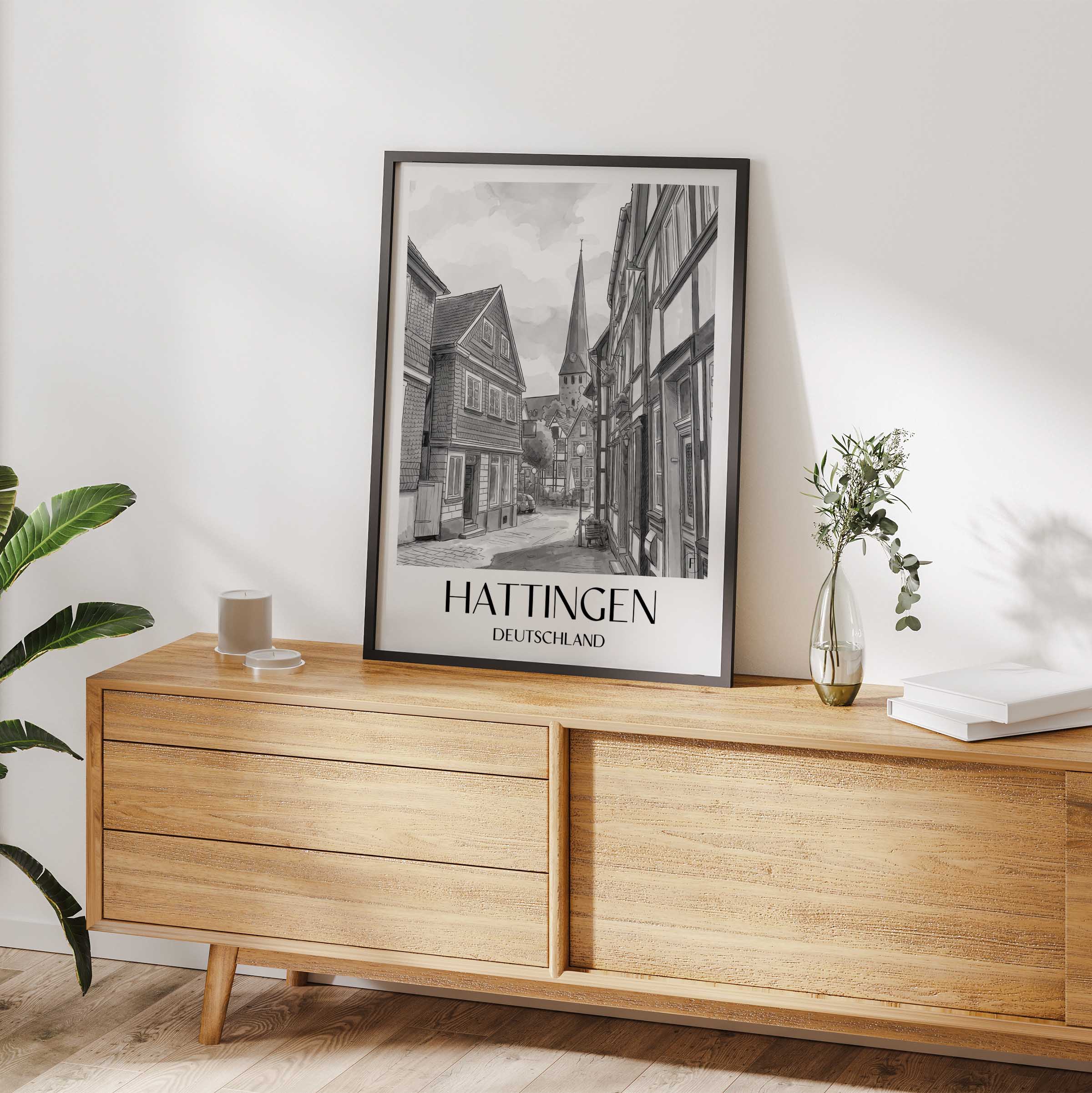 hattingen-deutschland-poster-aquarell-schwarz-weiss