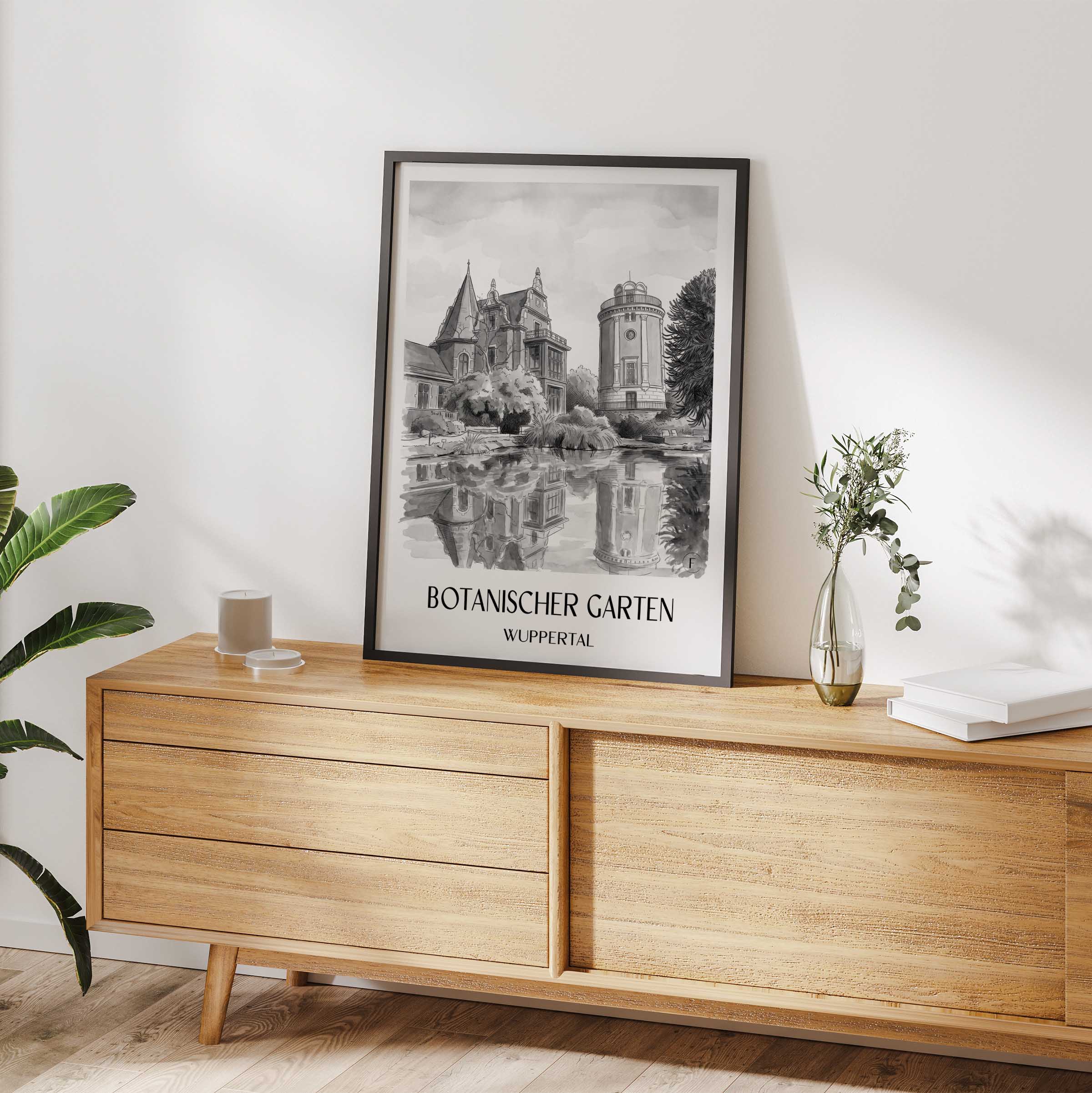 botanischer-garten-wuppertal-deutschland-poster-aquarell-schwarz-weiss