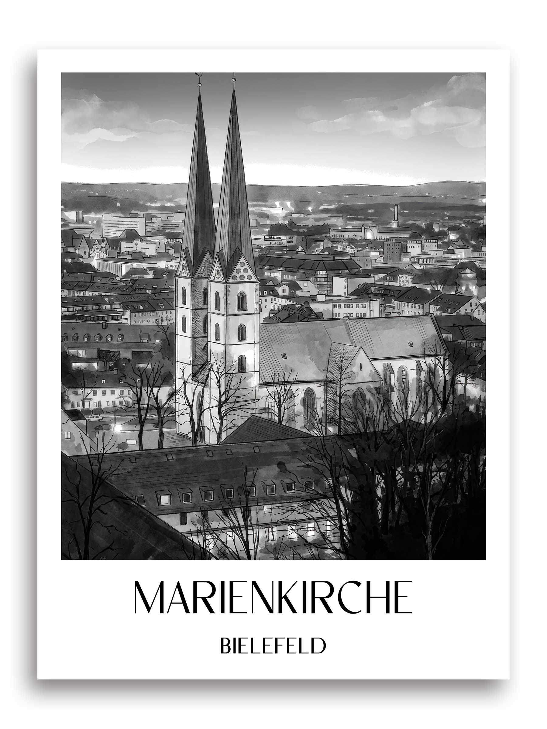 marienkirche-bielefeld-deutschland-poster-aquarell-schwarz-weiss