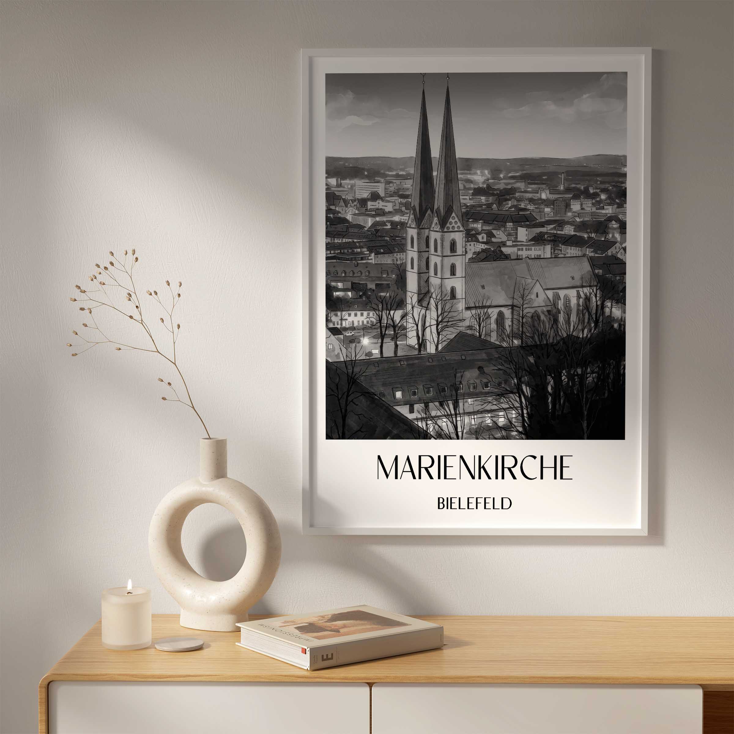 marienkirche-bielefeld-deutschland-poster-aquarell-schwarz-weiss