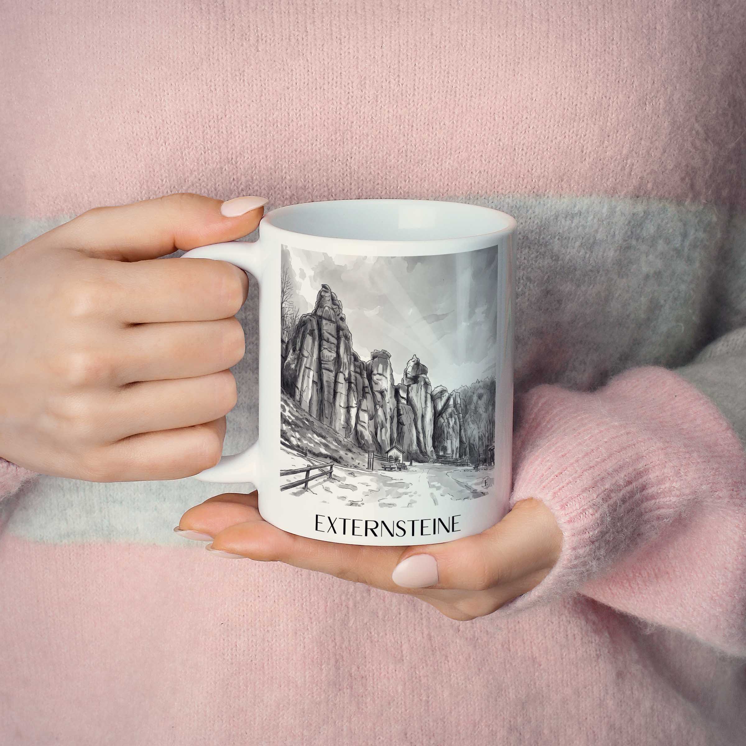 externsteine-detmold-deutschland-kaffeebecher-aquarell-schwarz-weiss