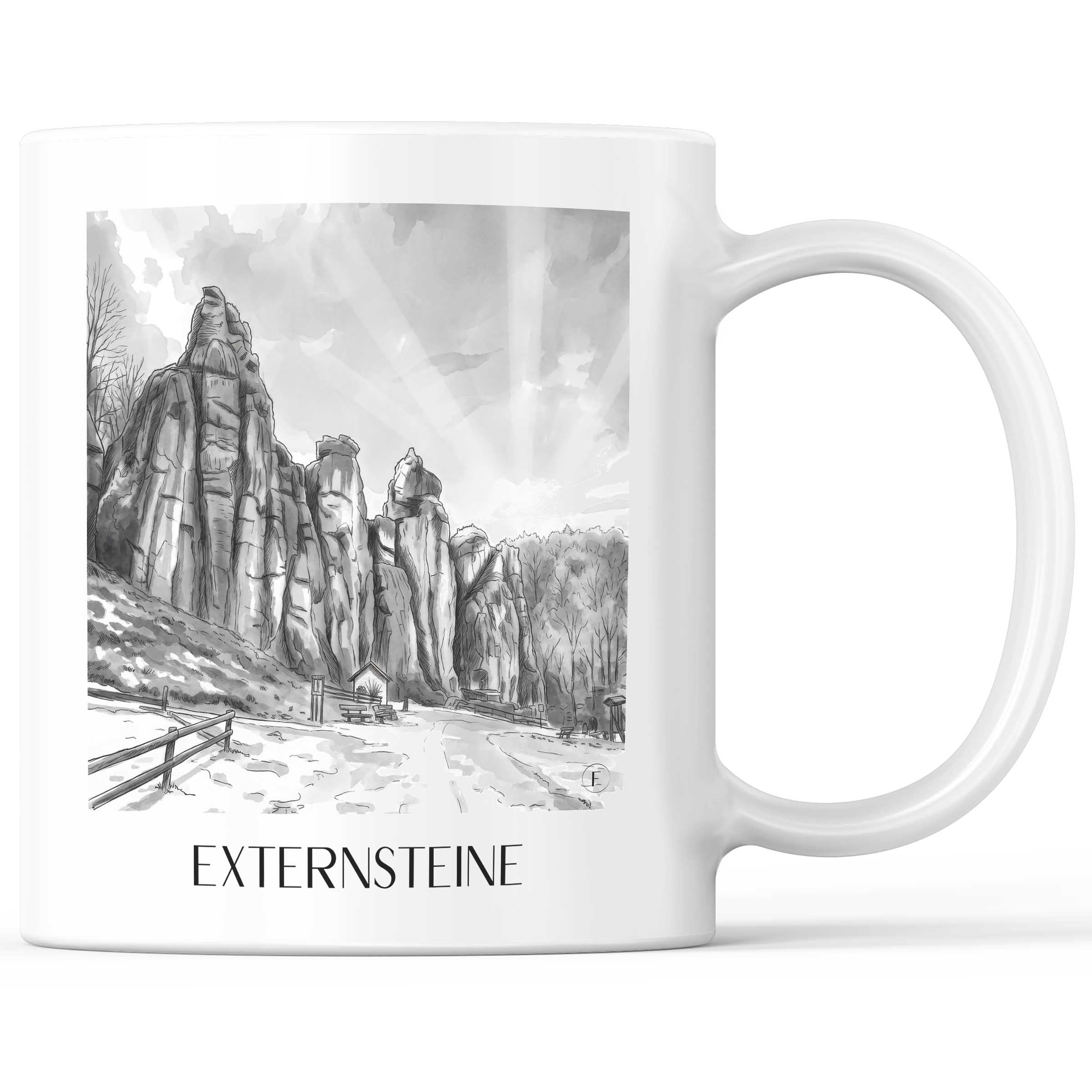 Externsteine Kaffeebecher - Detmold - Deutschland Becher - Kaffeetasse im Aquarell Schwarz-Weiß Stil