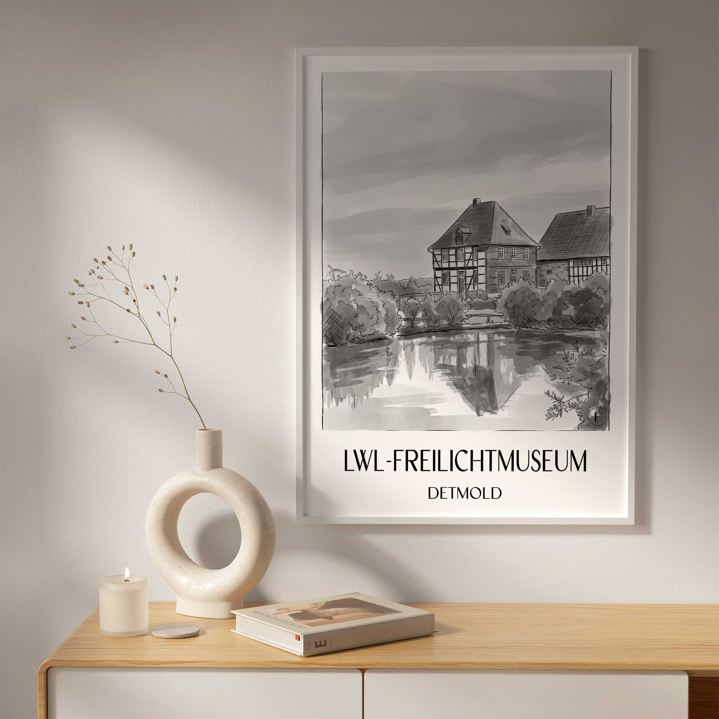 lwl-freilichtmuseum-detmold-deutschland-poster-aquarell-schwarz-weiss