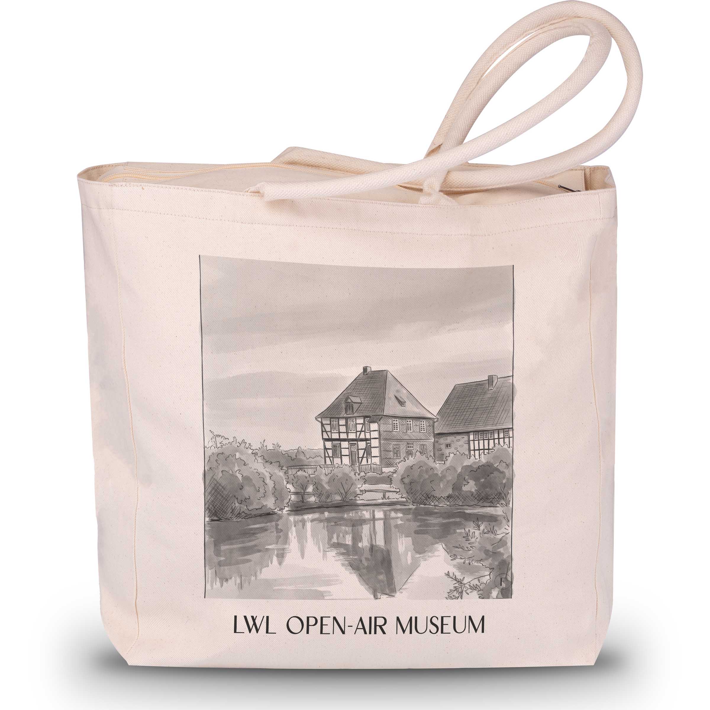 LWL-Freilichtmuseum Shopping Tasche - Detmold - Deutschland Tote Bag - Einkaufstasche im Aquarell Schwarz-Weiß Stil