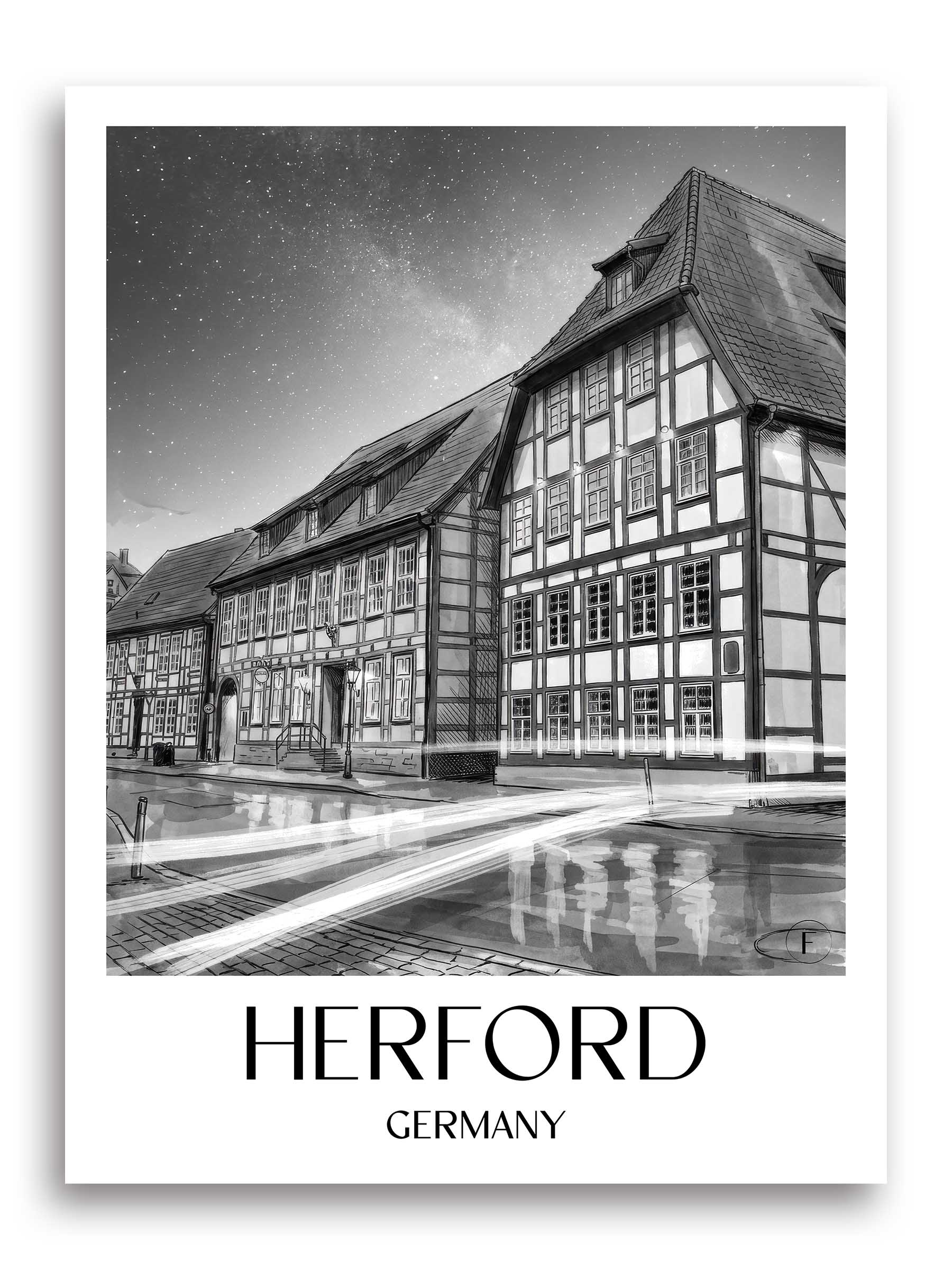 Herford Poster - Ostwestfalen - Deutschland Kunstdruck - Aquarell Schwarz-Weiß von A4 bis A1