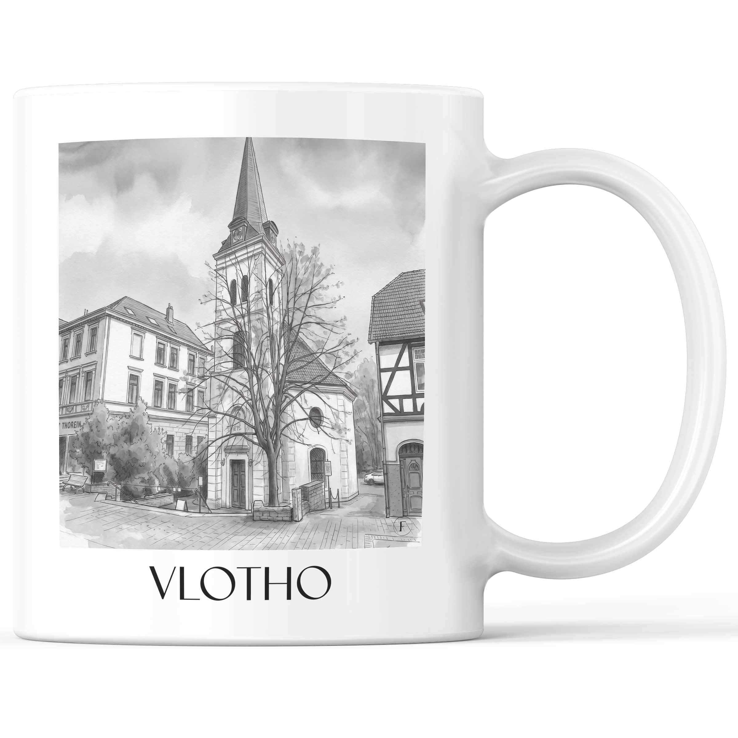 Vlotho Kaffeebecher - Herford - Deutschland Becher - Kaffeetasse im Aquarell Schwarz-Weiß Stil