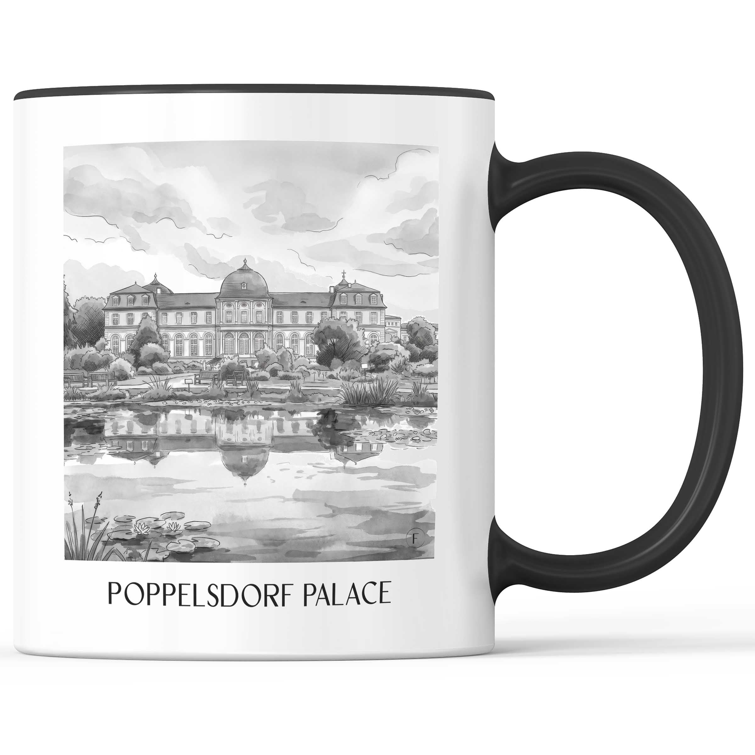 Poppelsdorfer Schloss Kaffeebecher - Bonn - Deutschland Becher - Kaffeetasse im Aquarell Schwarz-Weiß Stil