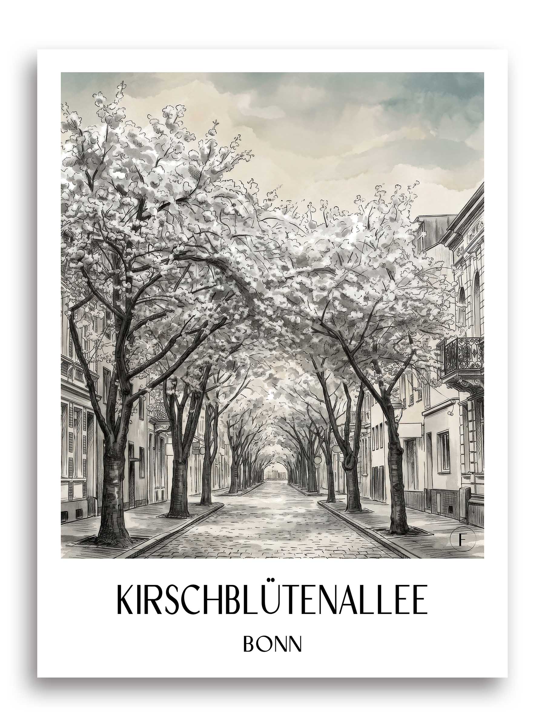 kirschblütenallee-bonn-deutschland-poster-aquarell-schwarz-weiss