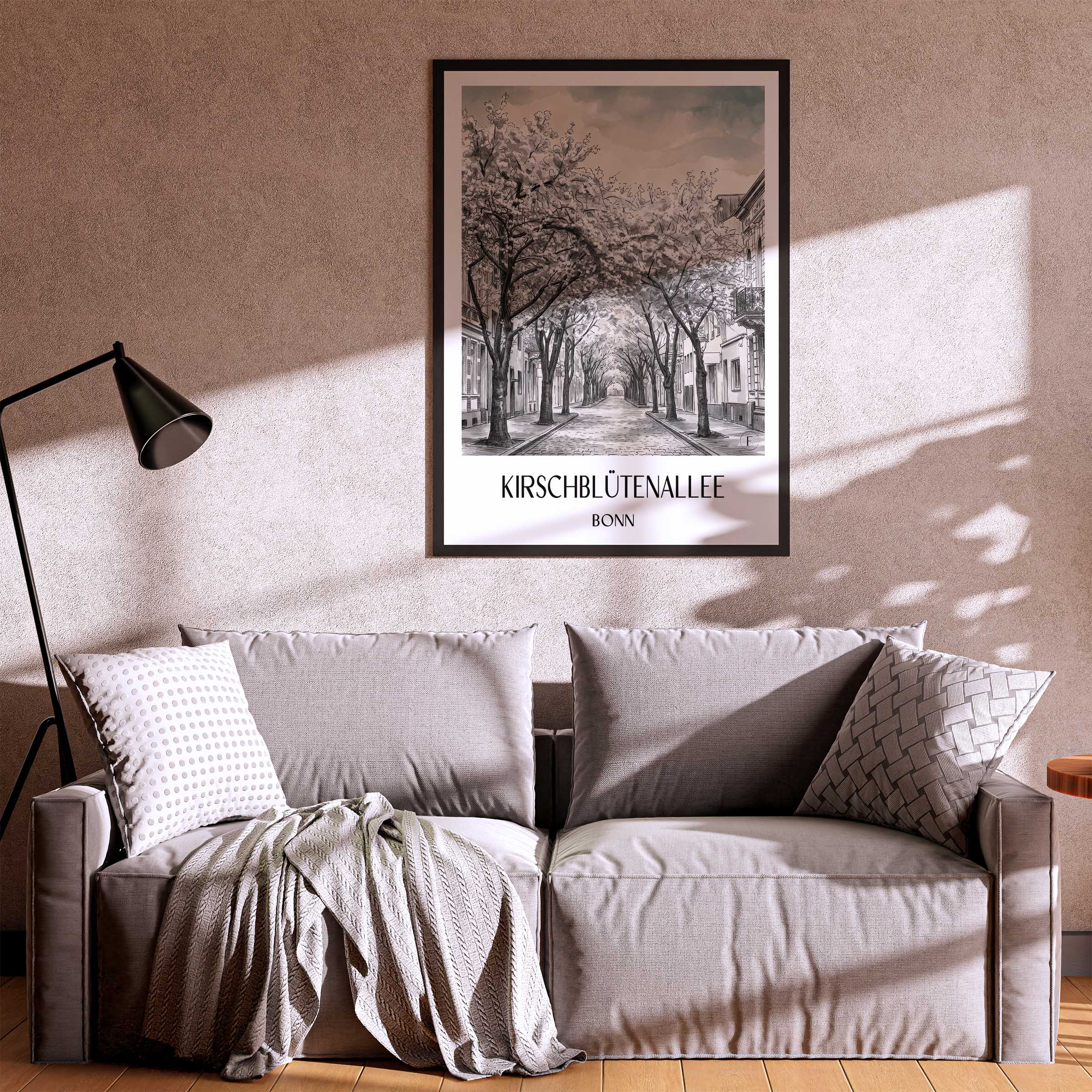 kirschblütenallee-bonn-deutschland-poster-aquarell-schwarz-weiss
