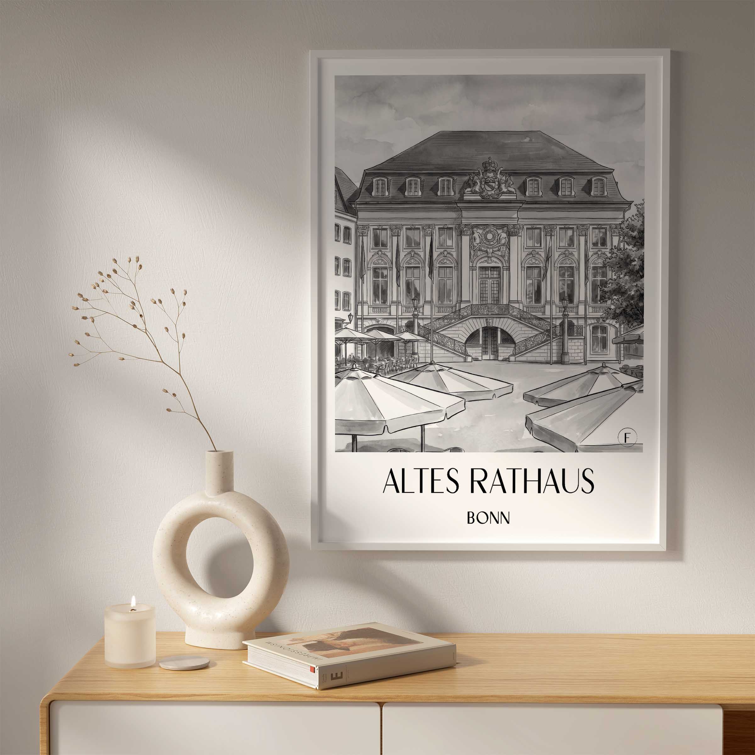 altes-rathaus-bonn-deutschland-poster-aquarell-schwarz-weiss
