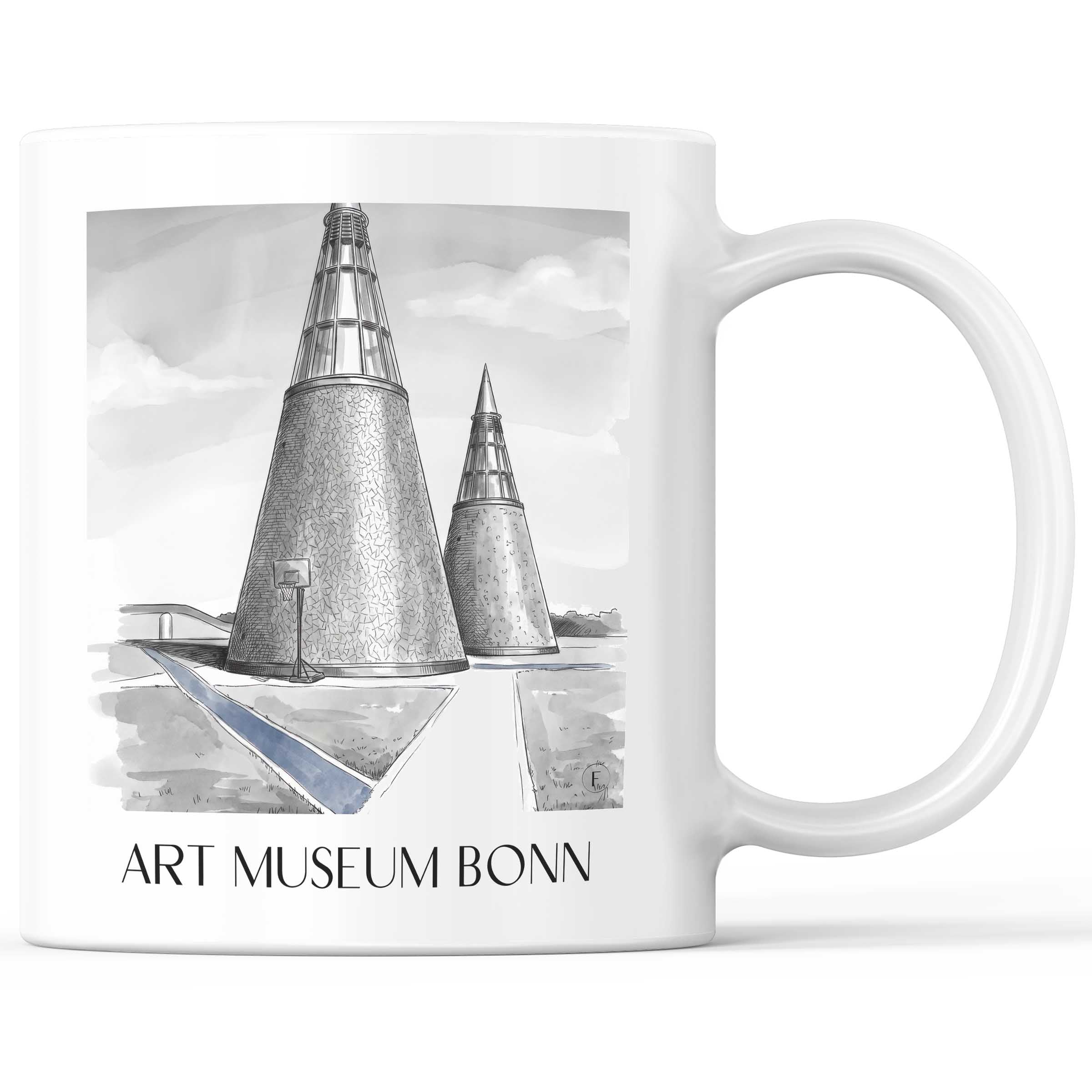 Kunstmuseum Kaffeebecher - Bonn - Deutschland Becher - Kaffeetasse im Aquarell Schwarz-Weiß Stil
