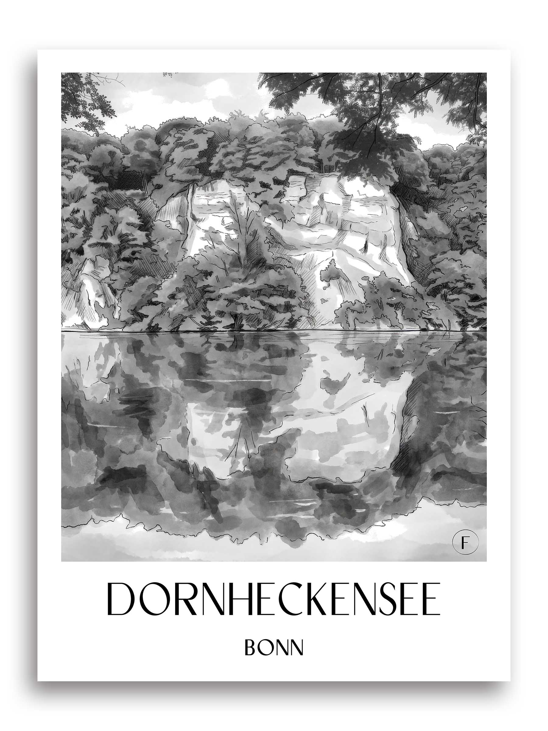 dornheckensee-bonn-deutschland-poster-aquarell-schwarz-weiss