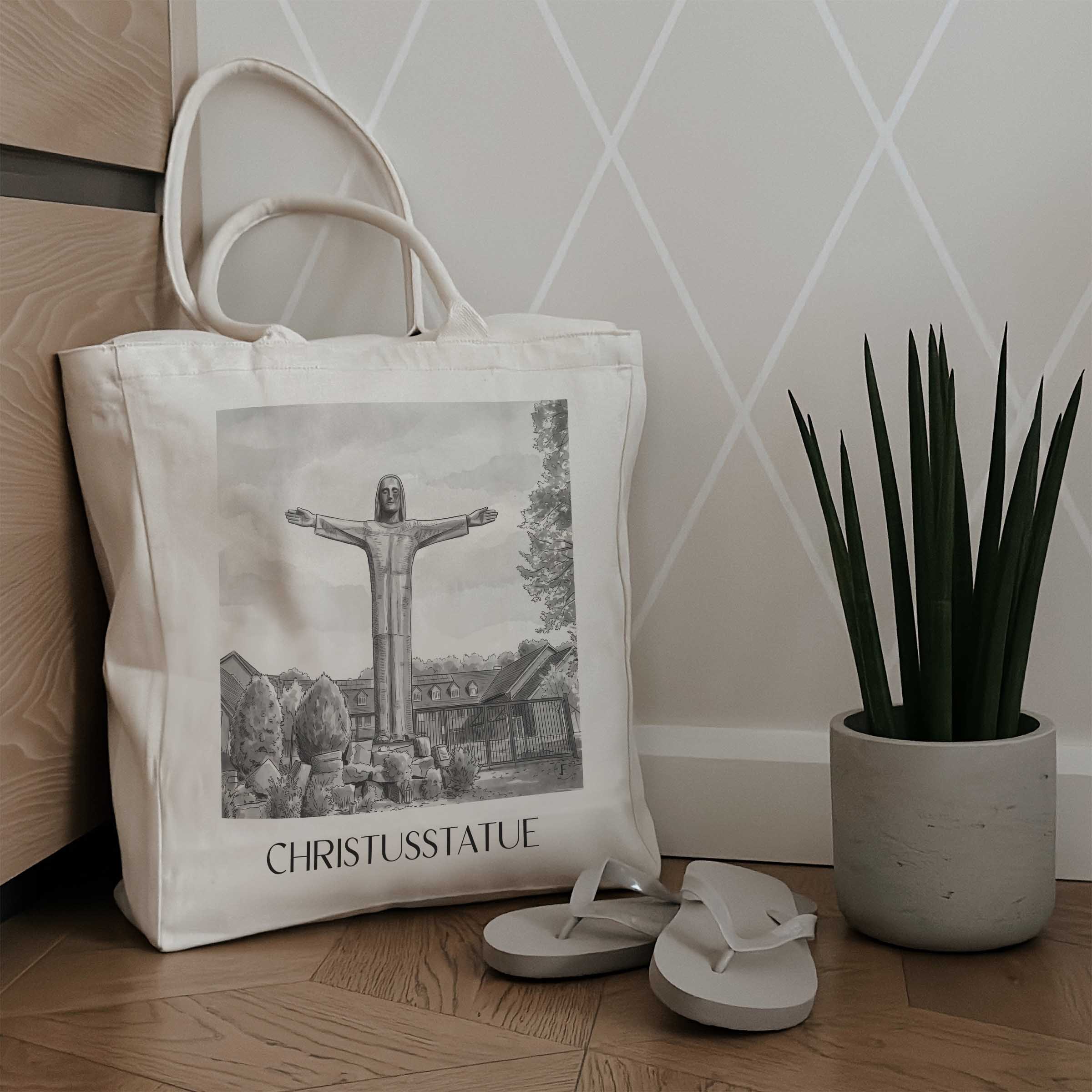 christusstatue-sankt-augustin-deutschland-einkaufstasche-aquarell-schwarz-weiss
