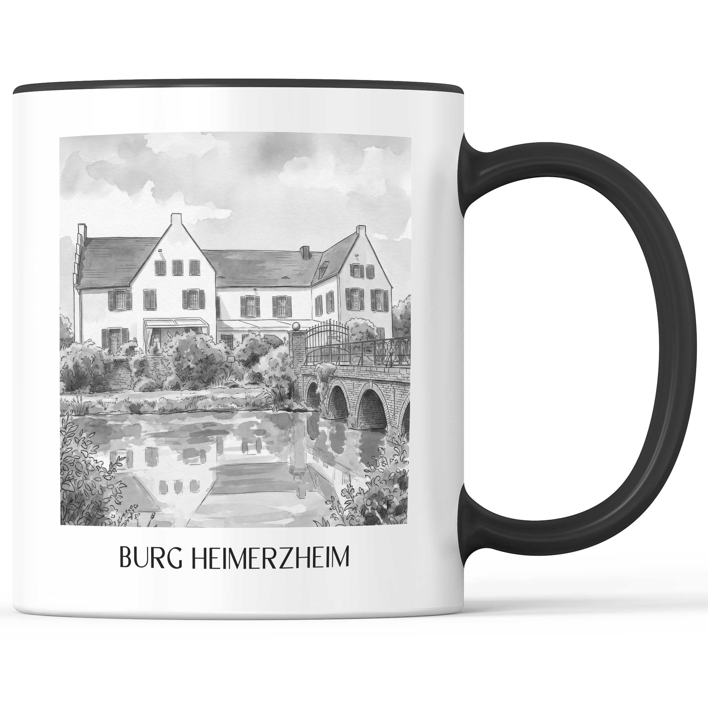 burg-heimerzheim-rheinland-deutschland-kaffeebecher-aquarell-schwarz-weiss