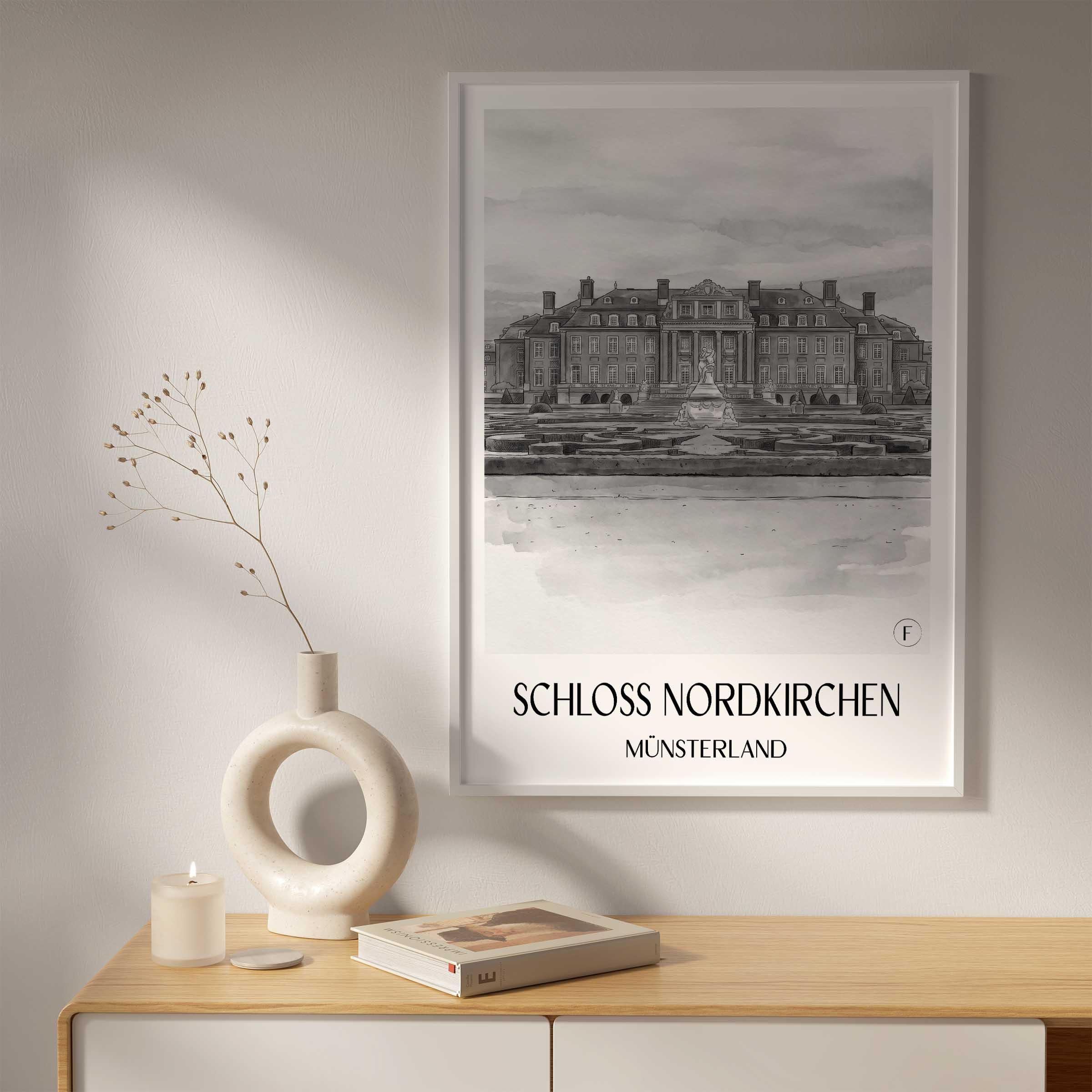 schloss-nordkirchen-münsterland-deutschland-poster-aquarell-schwarz-weiss