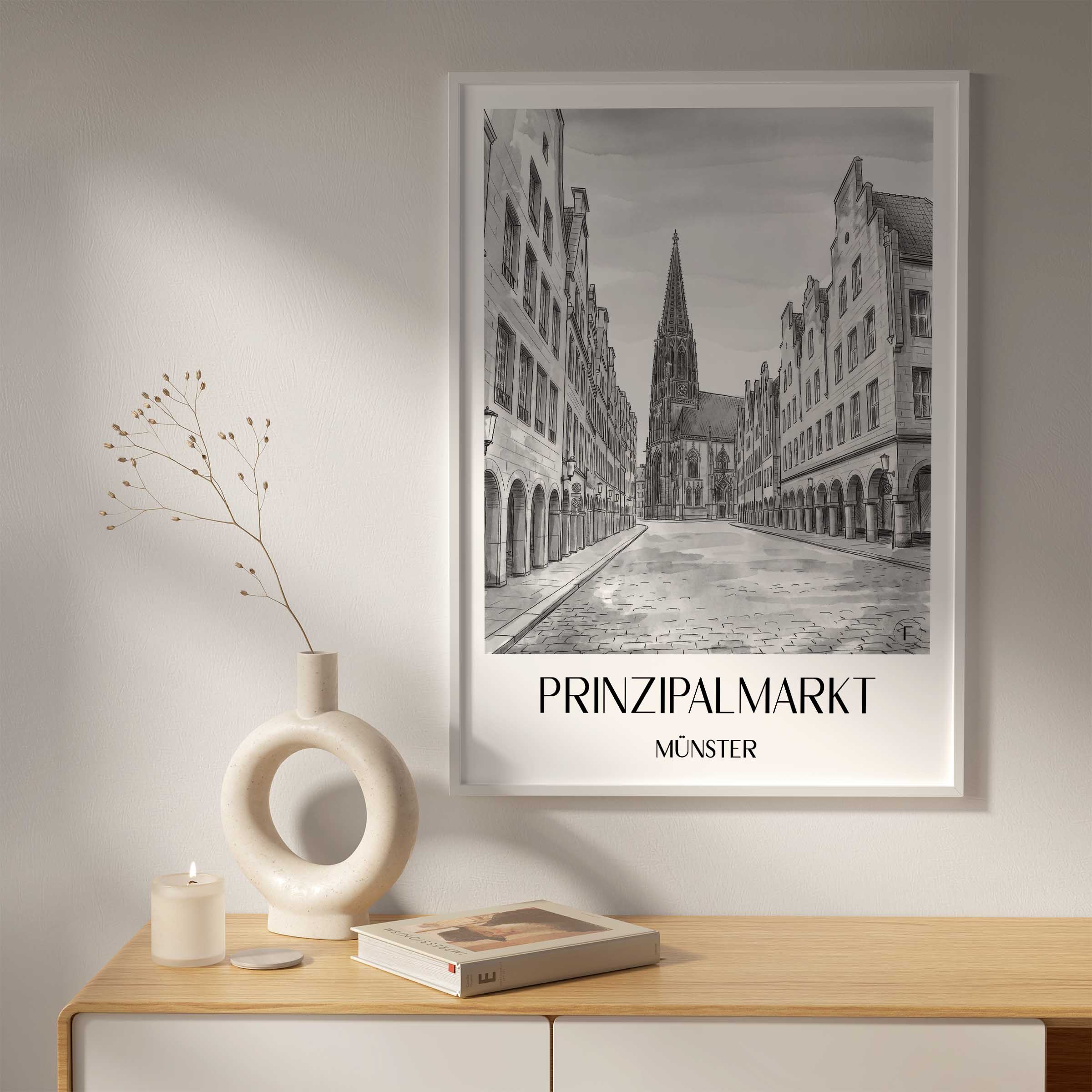 prinzipalmarkt-münster-deutschland-poster-aquarell-schwarz-weiss