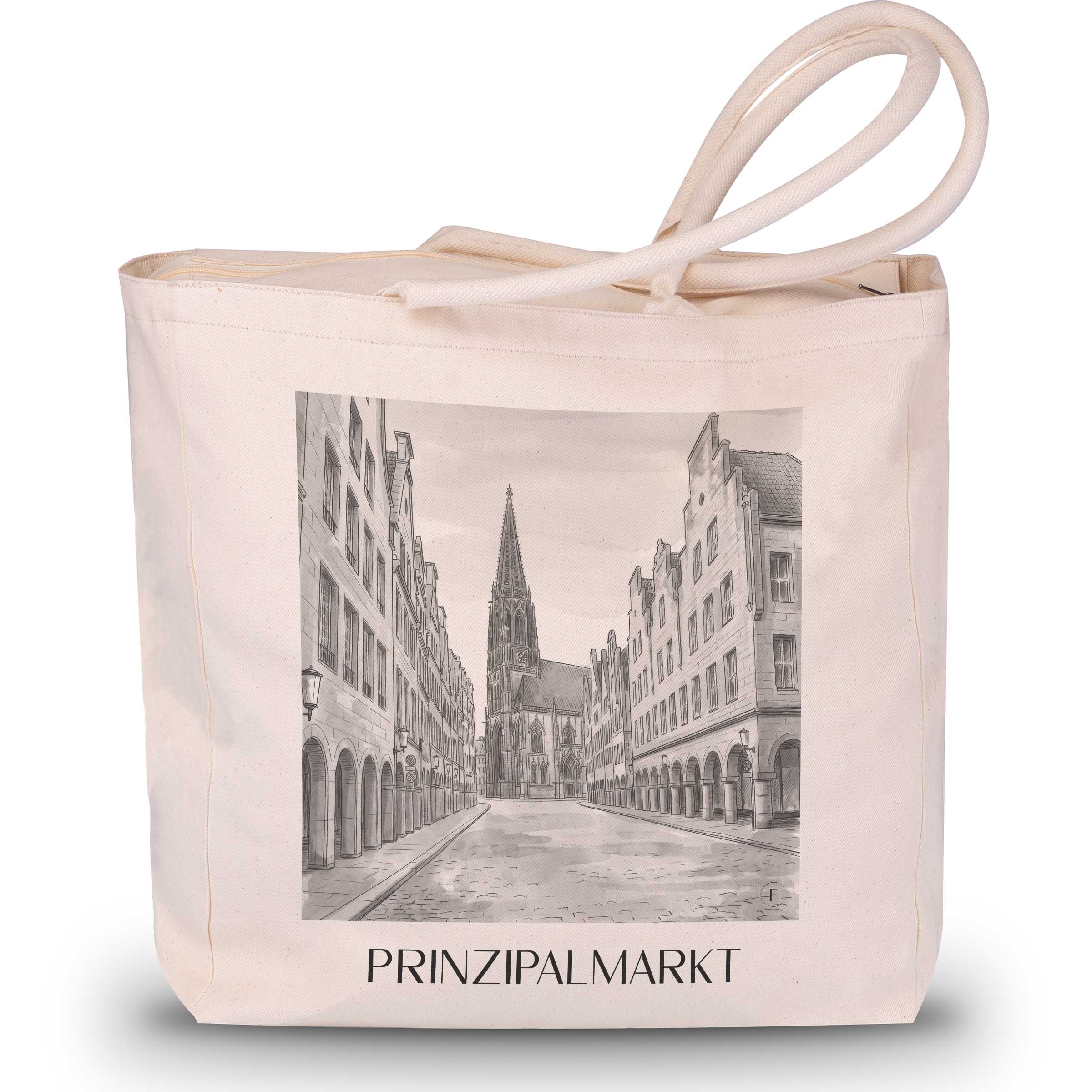 Prinzipalmarkt Shopping Tasche - Münster - Deutschland Tote Bag - Einkaufstasche im Aquarell Schwarz-Weiß Stil