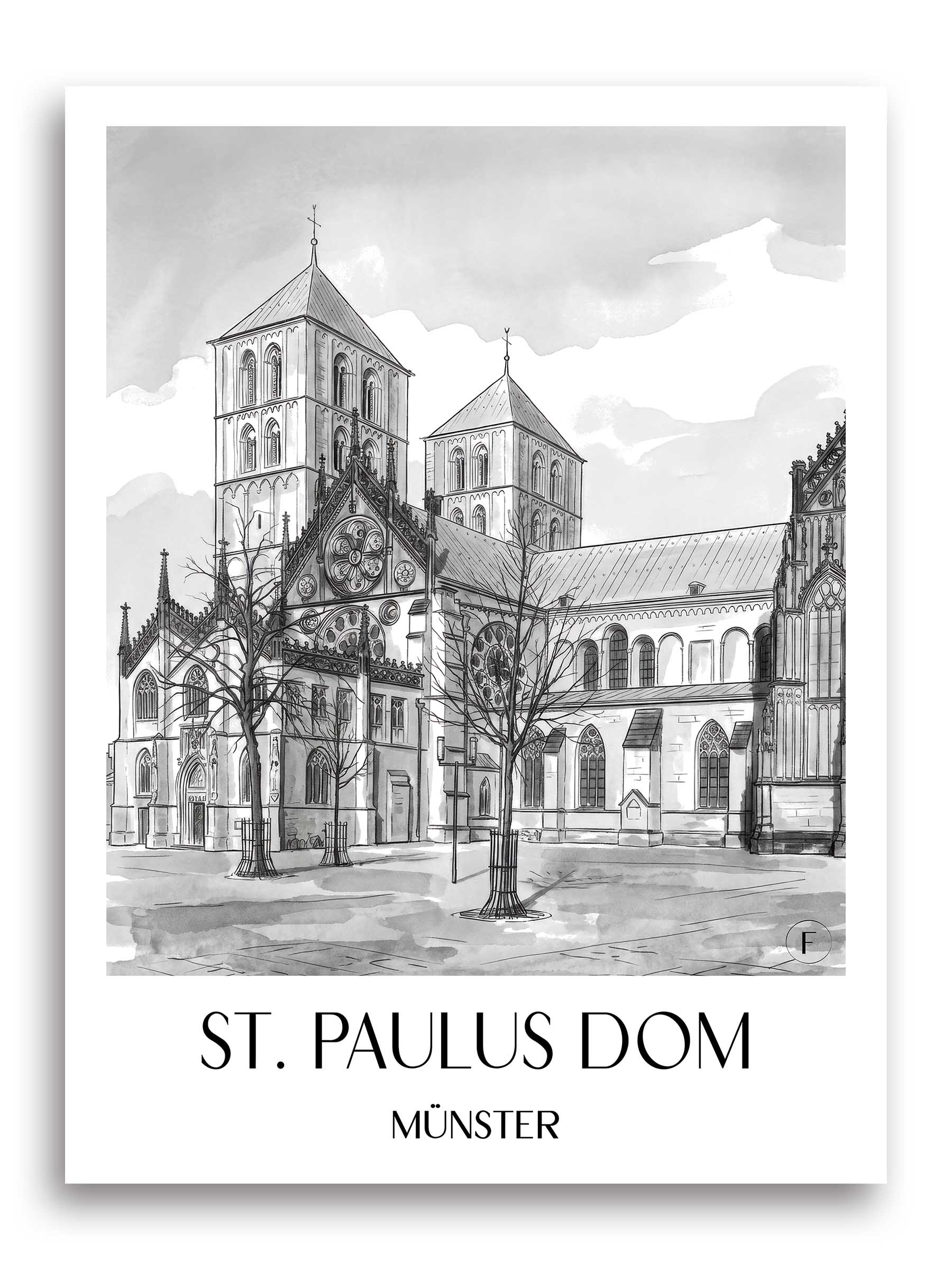 st.-paulus-dom-münster-deutschland-poster-aquarell-schwarz-weiss